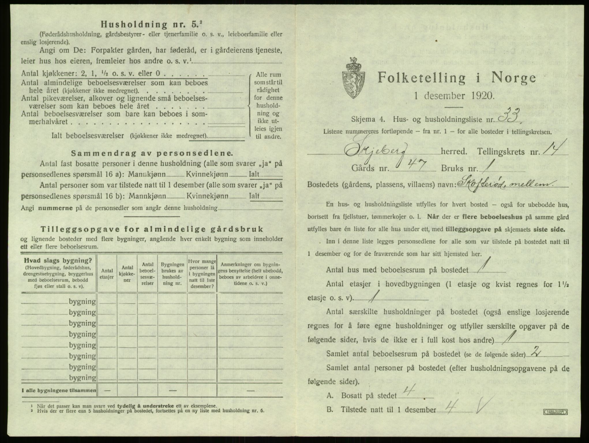 SAO, 1920 census for Skjeberg, 1920, p. 1988