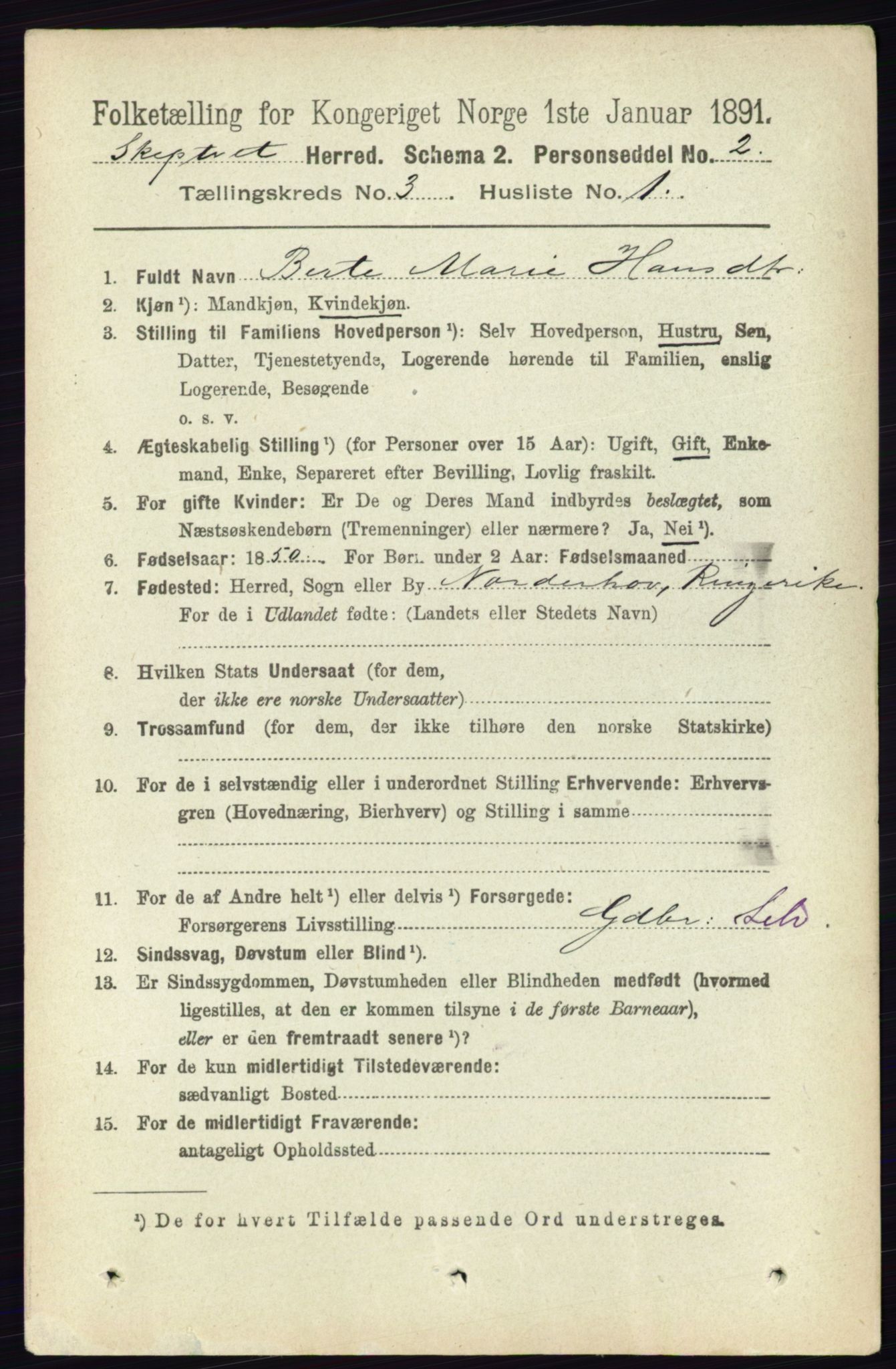 RA, 1891 census for 0127 Skiptvet, 1891, p. 1234