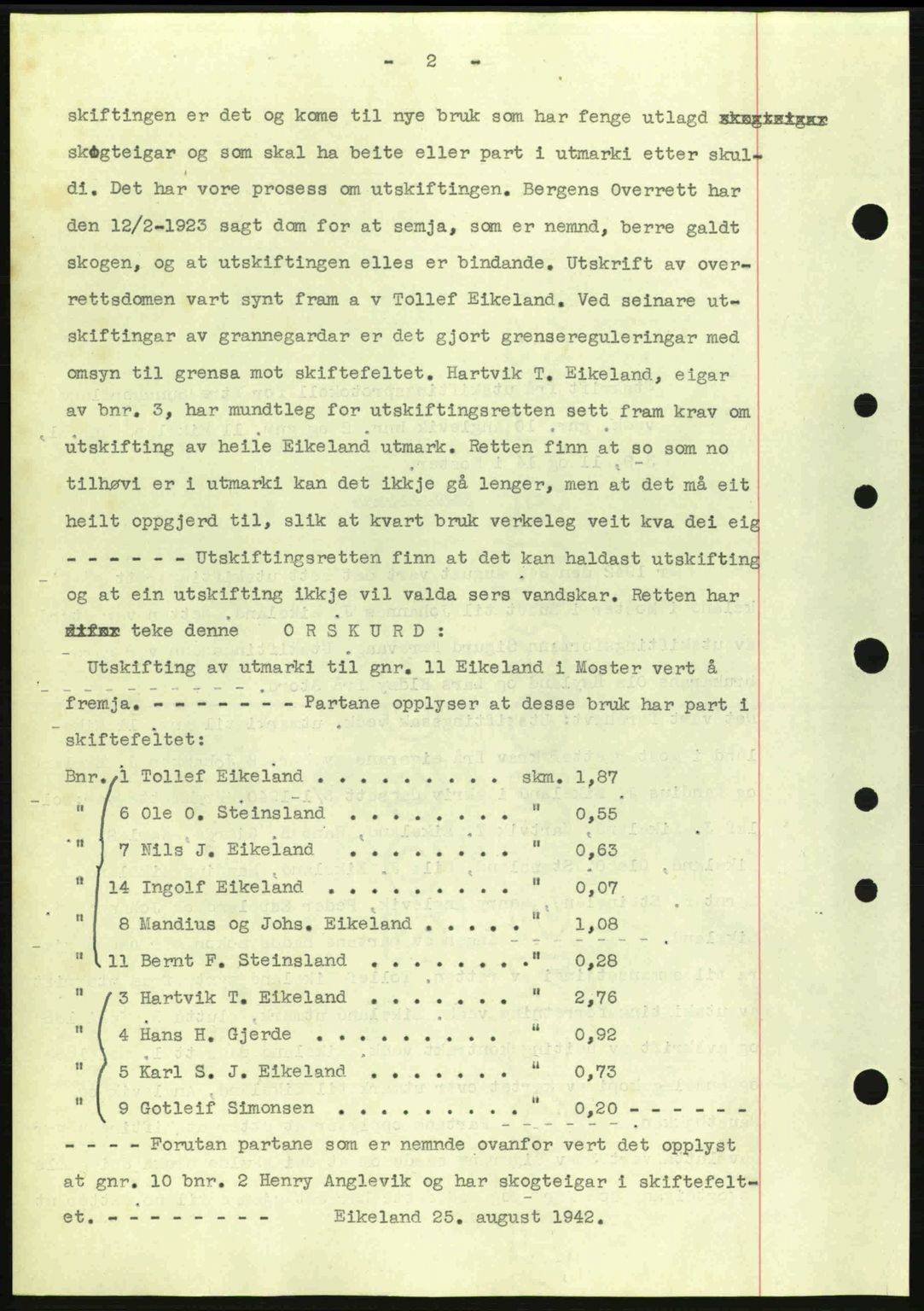 Sunnhordland sorenskrivar, AV/SAB-A-2401: Mortgage book no. A77, 1945-1945, Diary no: : 1412/1945