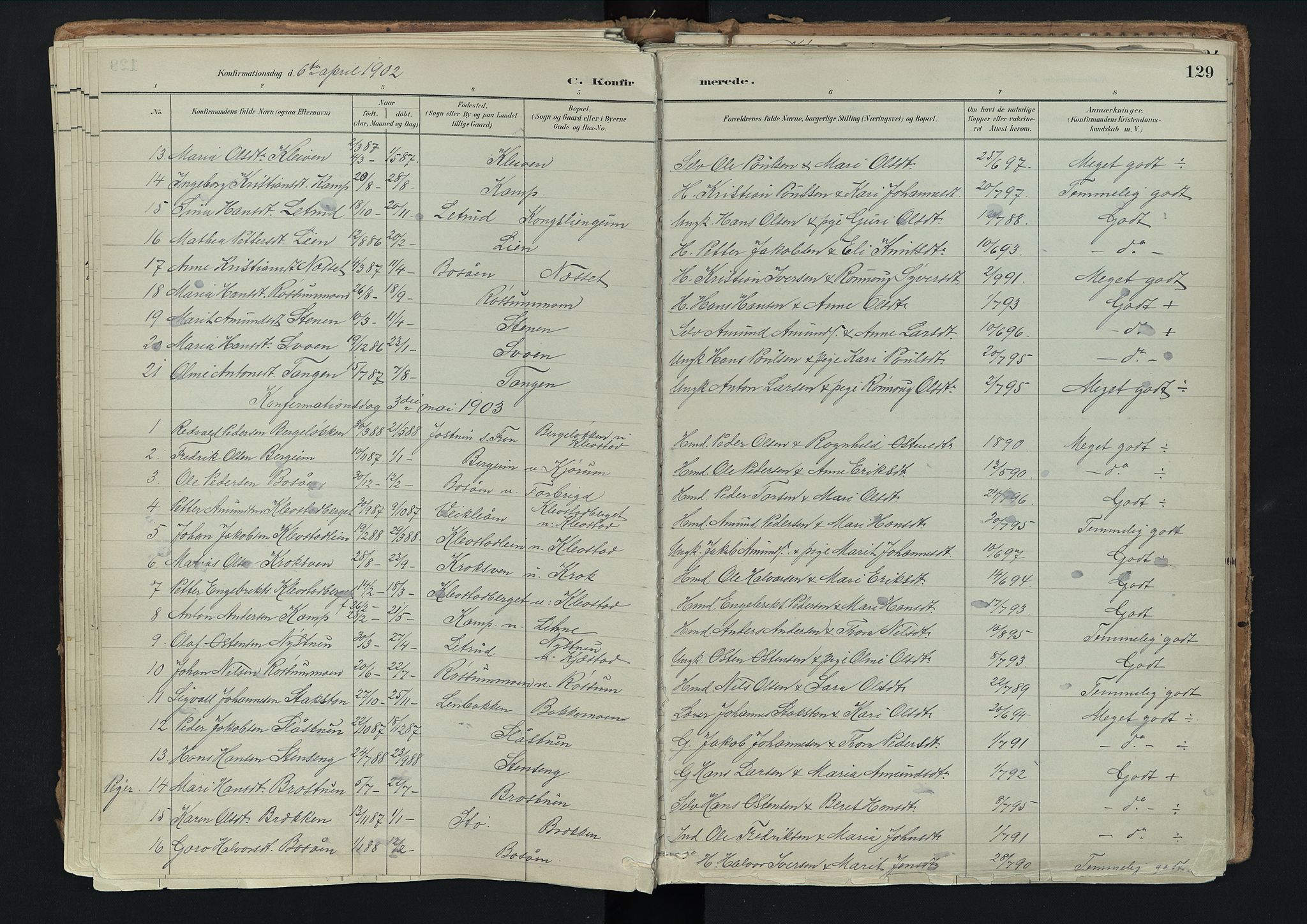 Nord-Fron prestekontor, SAH/PREST-080/H/Ha/Haa/L0003: Parish register (official) no. 3, 1884-1914, p. 129