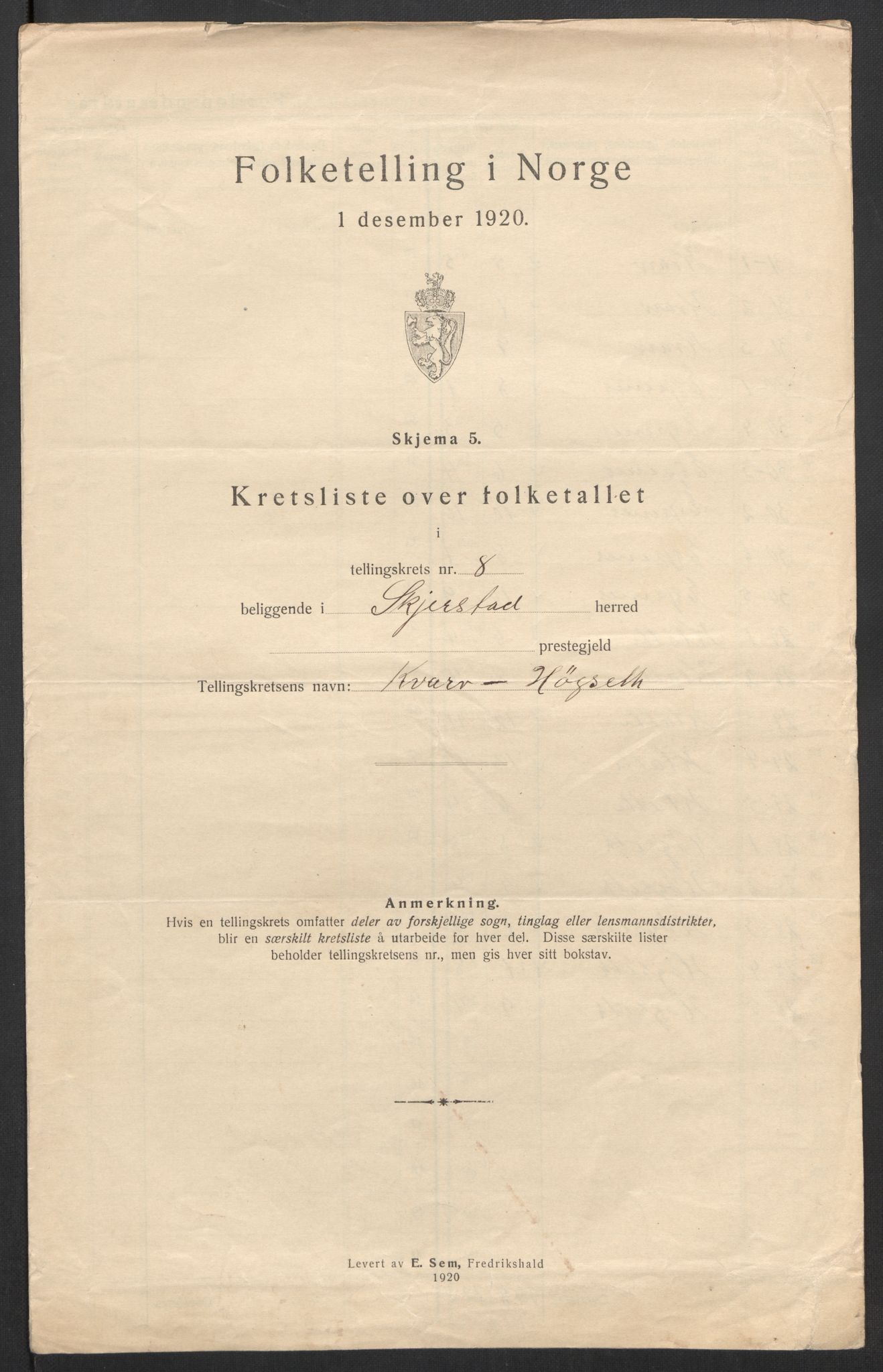 SAT, 1920 census for Skjerstad, 1920, p. 25