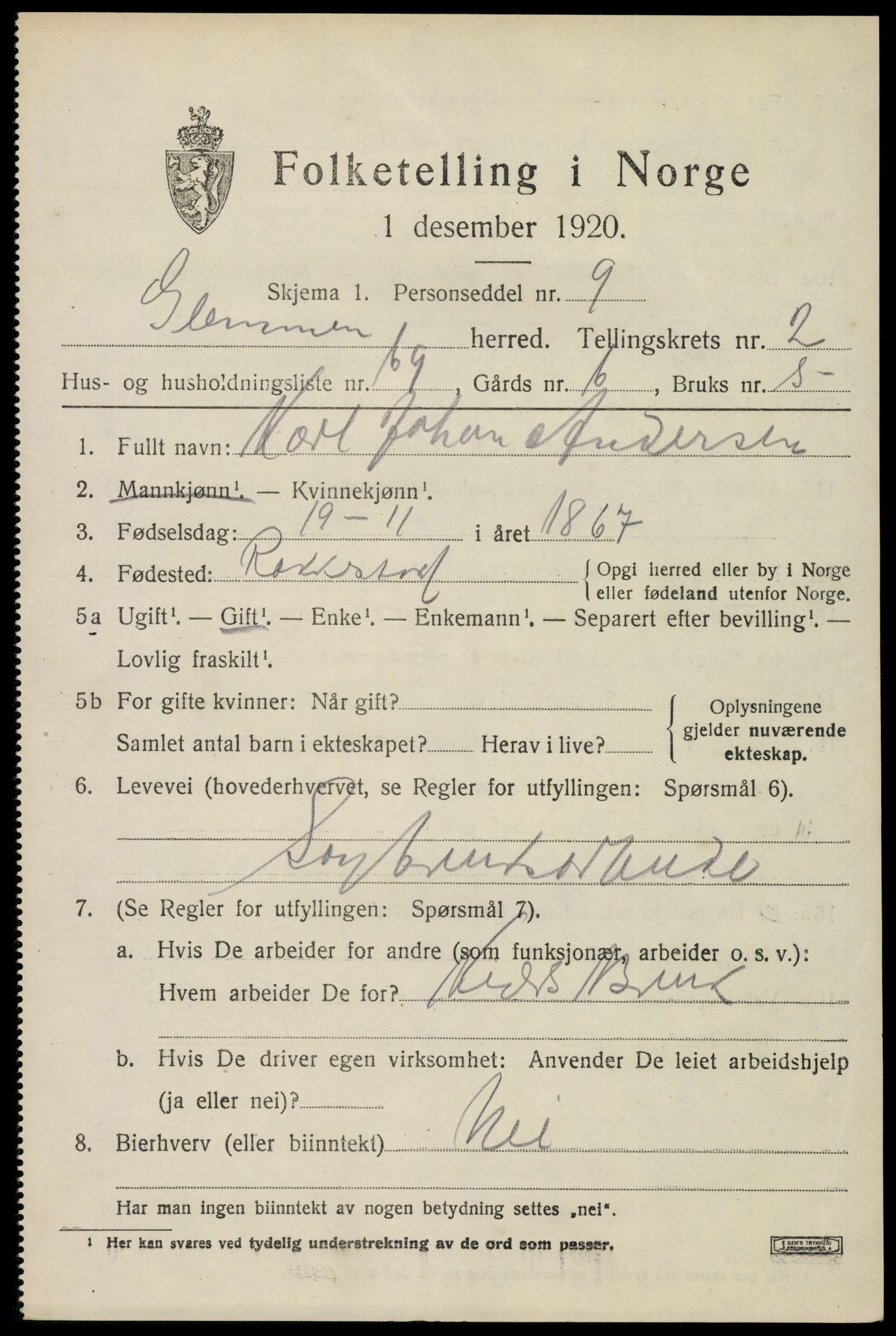 SAO, 1920 census for Glemmen, 1920, p. 5181