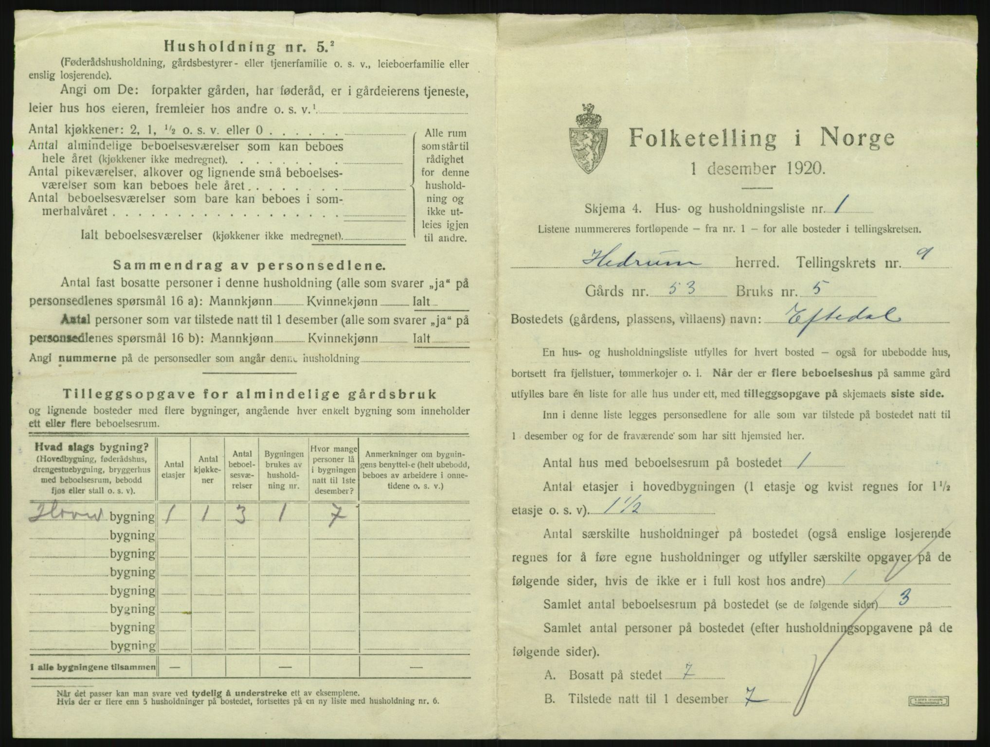 SAKO, 1920 census for Hedrum, 1920, p. 831