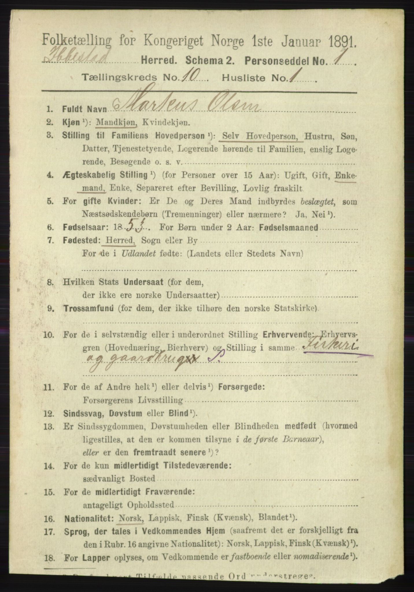 RA, 1891 census for 1917 Ibestad, 1891, p. 6838