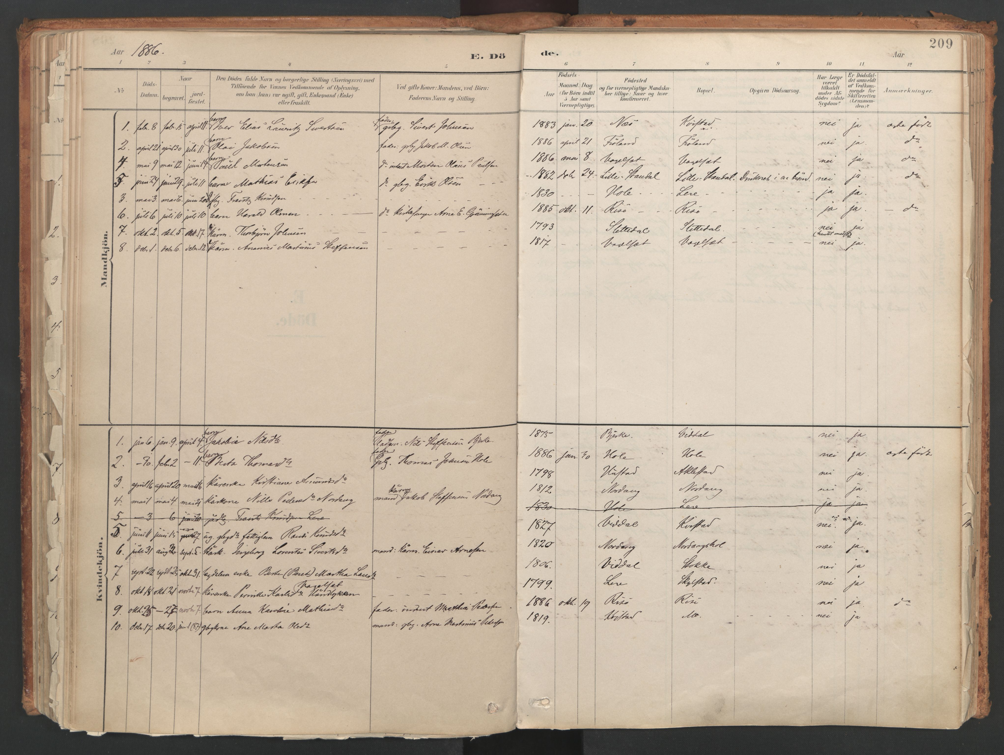 Ministerialprotokoller, klokkerbøker og fødselsregistre - Møre og Romsdal, SAT/A-1454/515/L0211: Parish register (official) no. 515A07, 1886-1910, p. 209