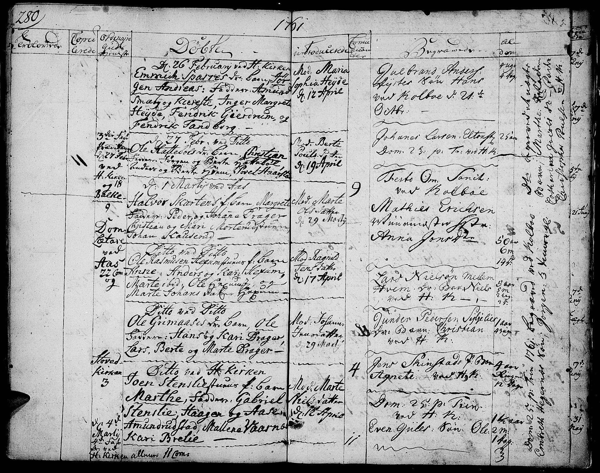 Toten prestekontor, SAH/PREST-102/H/Ha/Haa/L0004: Parish register (official) no. 4, 1751-1761, p. 280