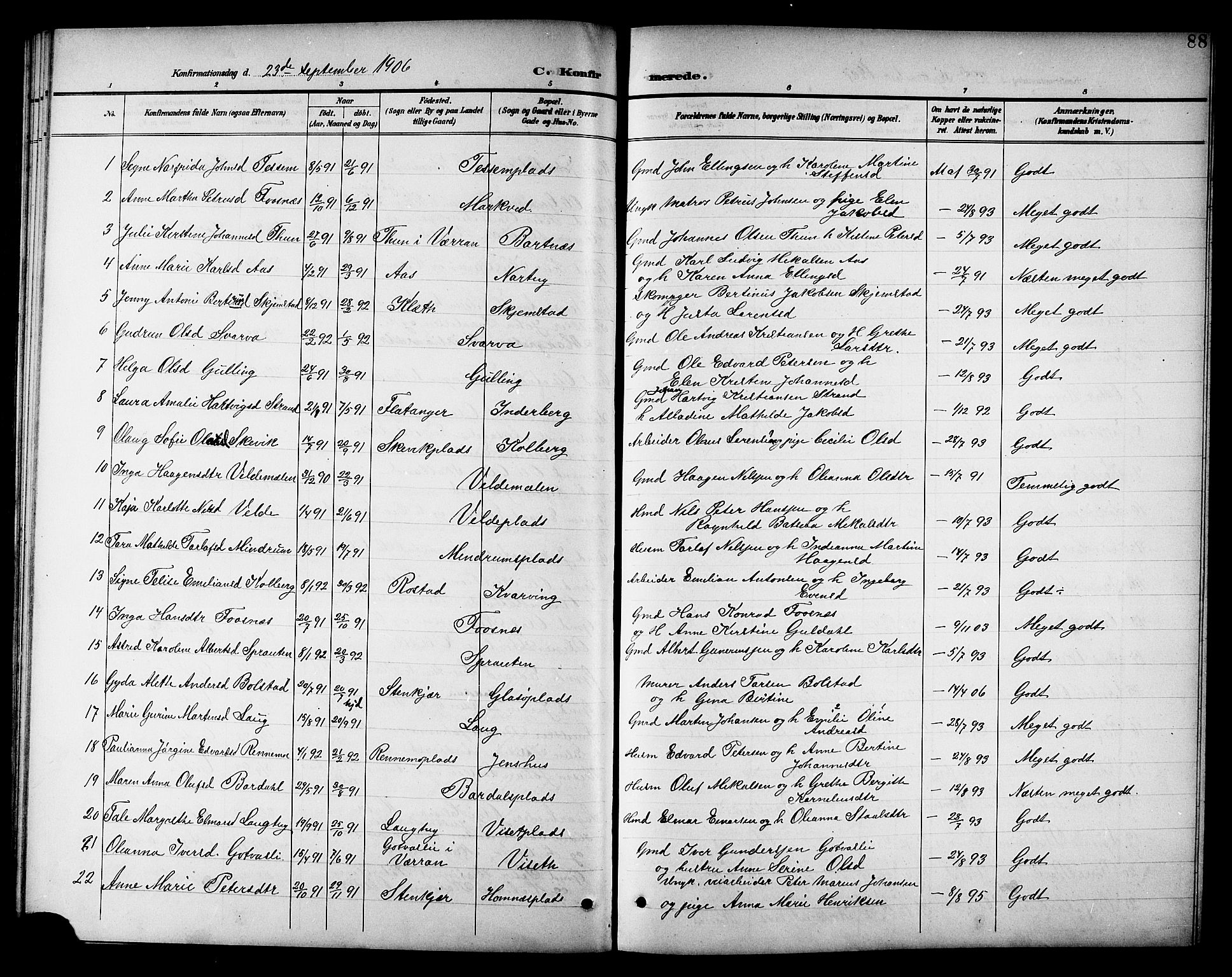 Ministerialprotokoller, klokkerbøker og fødselsregistre - Nord-Trøndelag, SAT/A-1458/741/L0401: Parish register (copy) no. 741C02, 1899-1911, p. 88