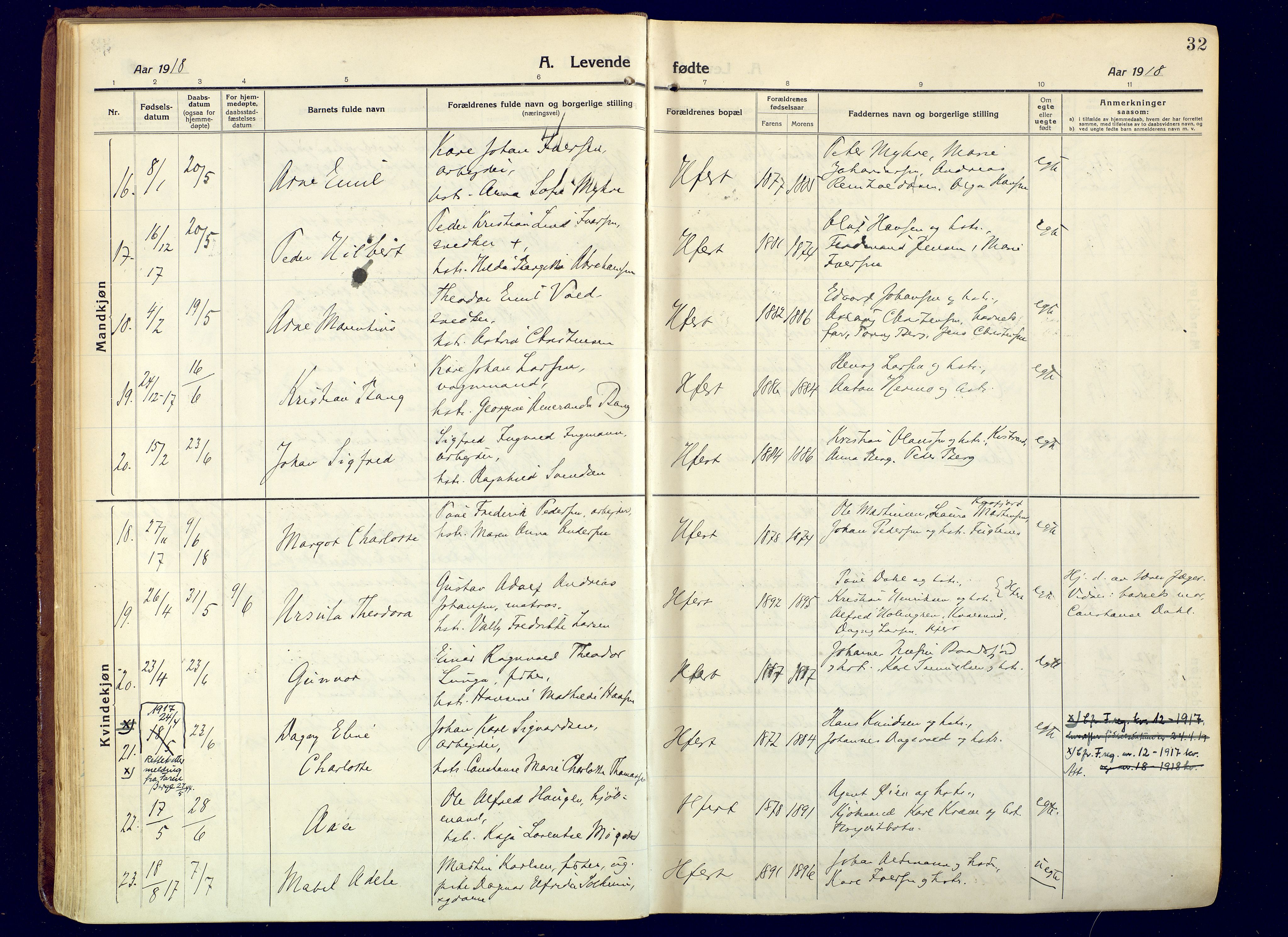 Hammerfest sokneprestkontor, AV/SATØ-S-1347/H/Ha/L0015.kirke: Parish register (official) no. 15, 1916-1923, p. 32