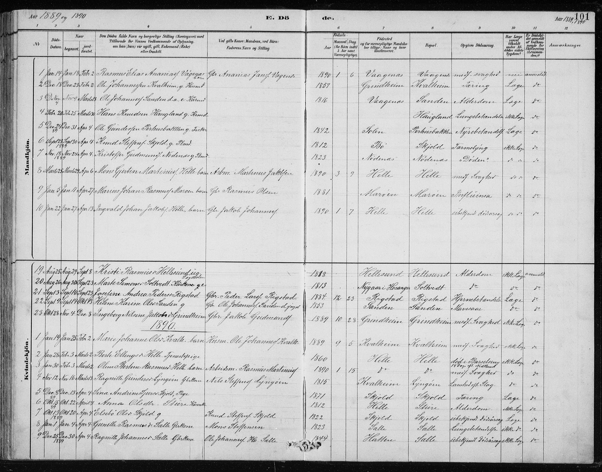 Manger sokneprestembete, SAB/A-76801/H/Hab: Parish register (copy) no. B 2, 1882-1890, p. 101