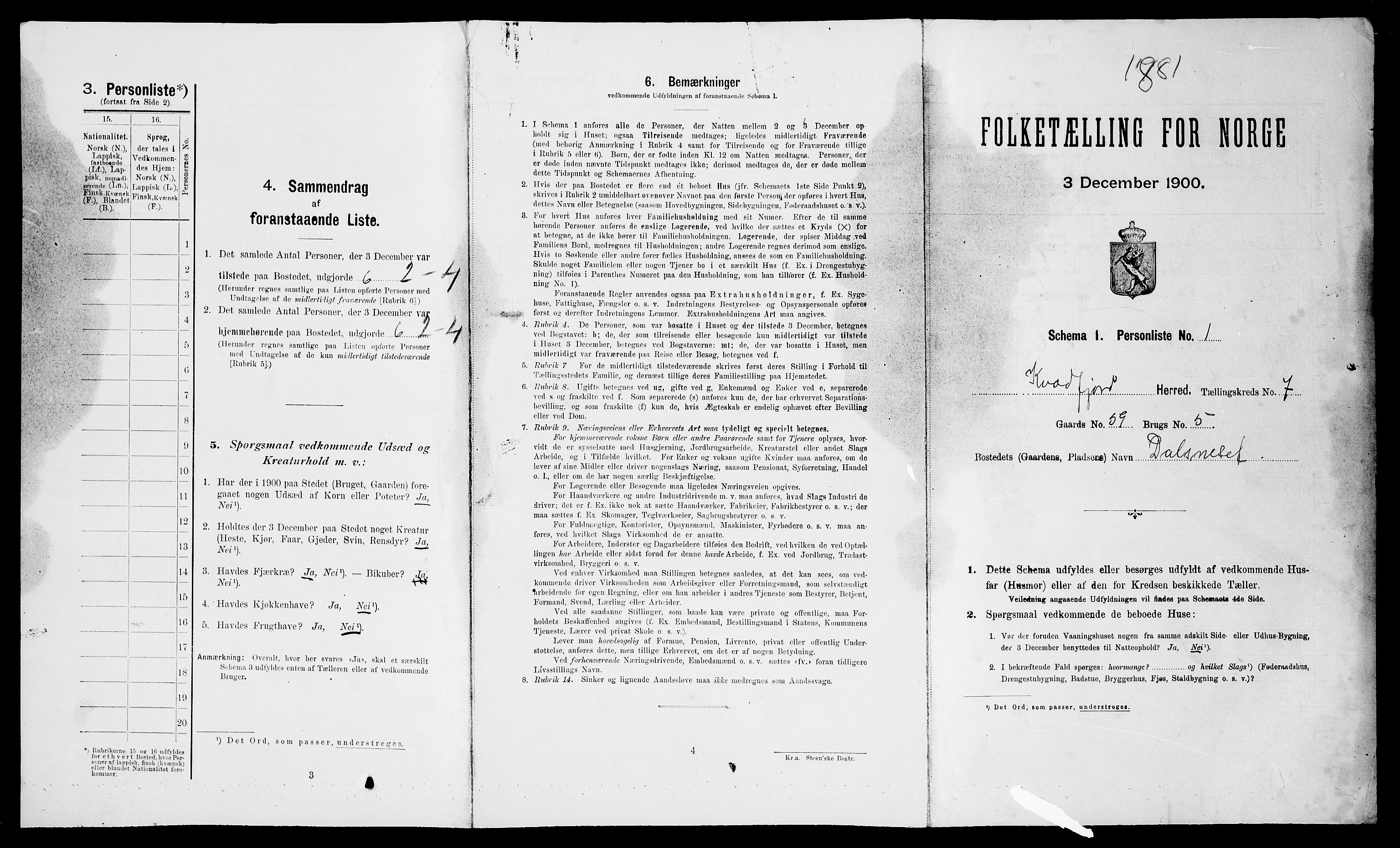 SATØ, 1900 census for Kvæfjord, 1900, p. 869