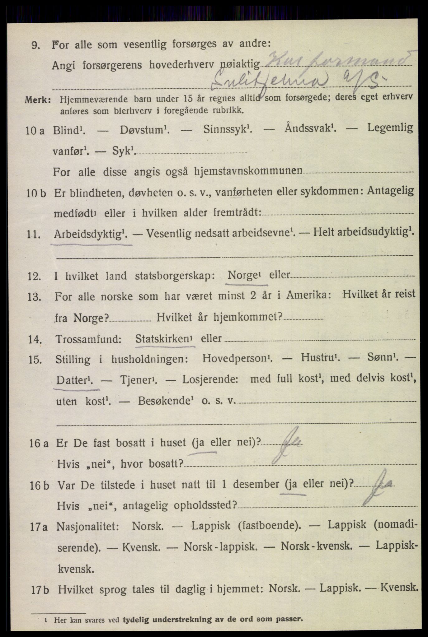 SAT, 1920 census for Fauske, 1920, p. 10115