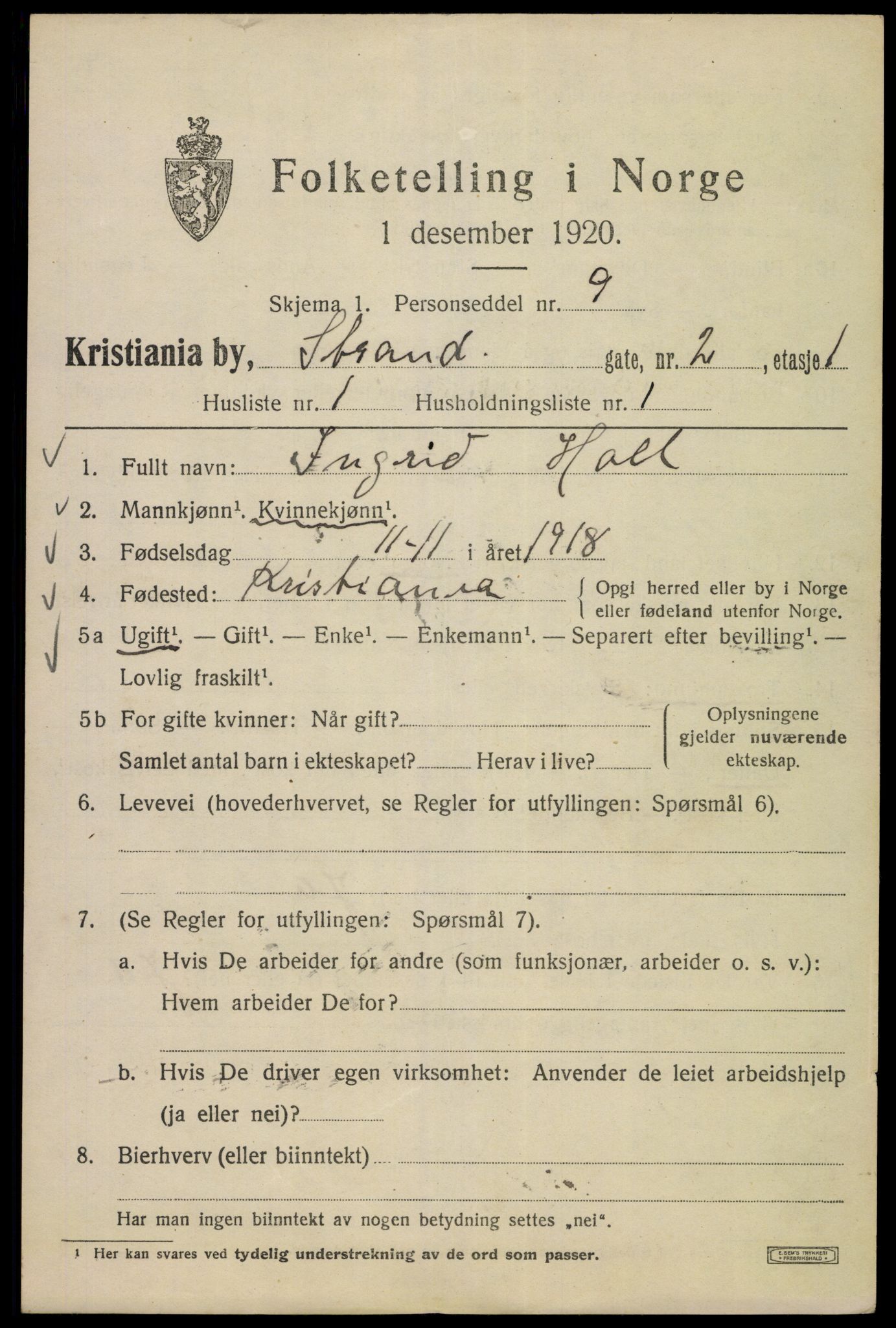 SAO, 1920 census for Kristiania, 1920, p. 550849