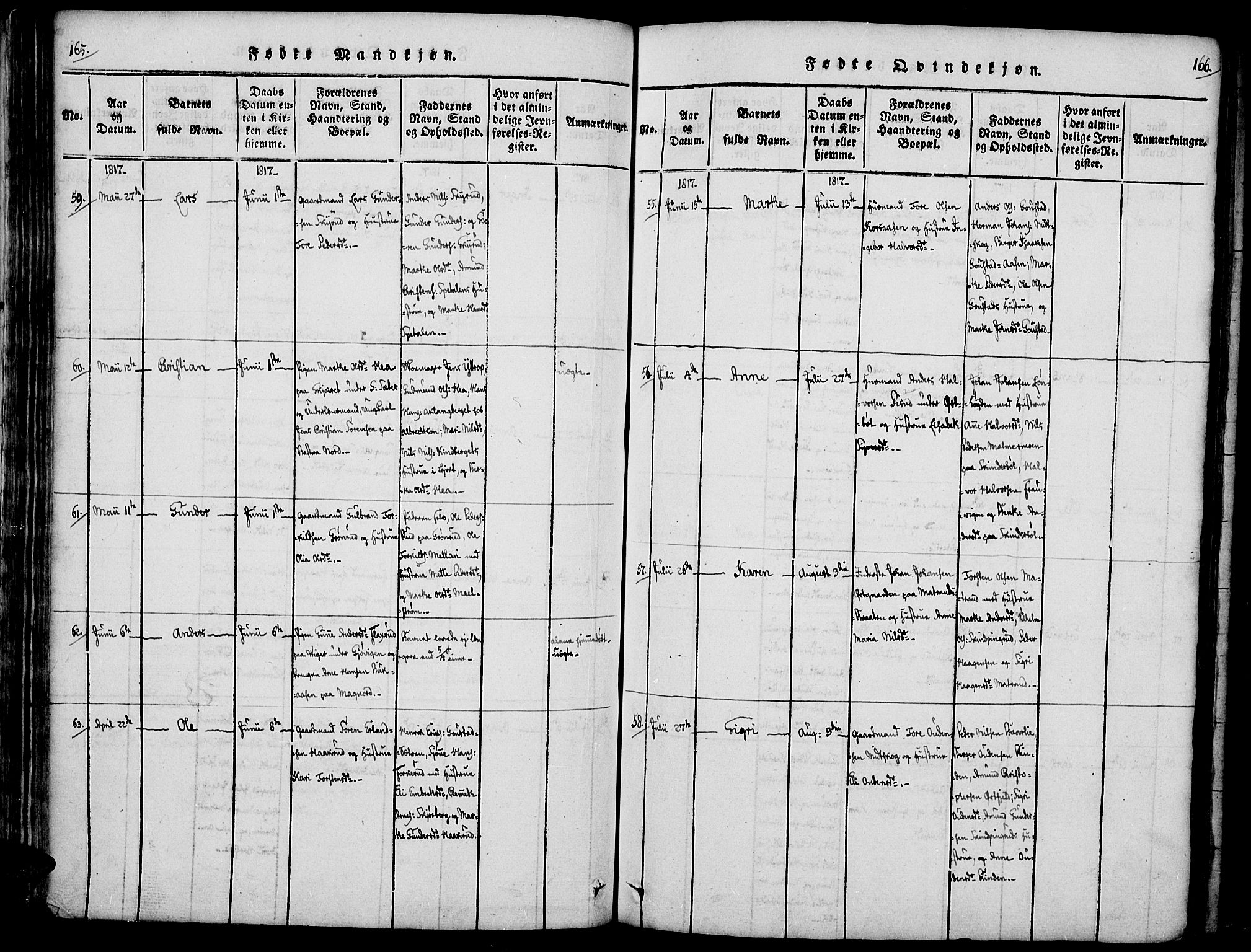 Vinger prestekontor, SAH/PREST-024/H/Ha/Haa/L0006: Parish register (official) no. 6, 1814-1825, p. 165-166