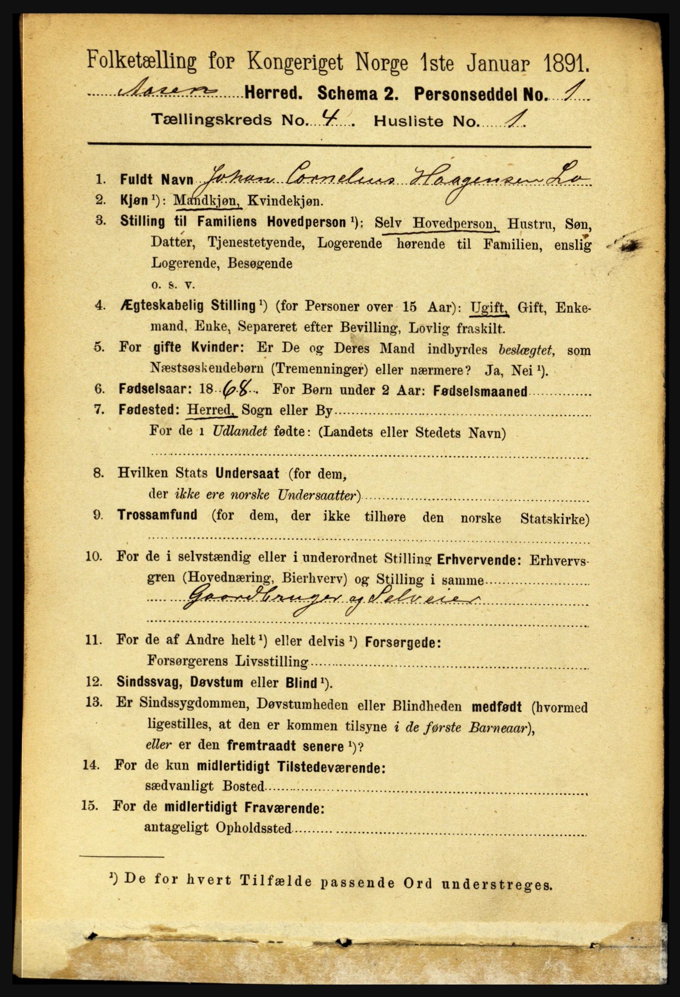 RA, 1891 census for 1716 Åsen, 1891, p. 1416