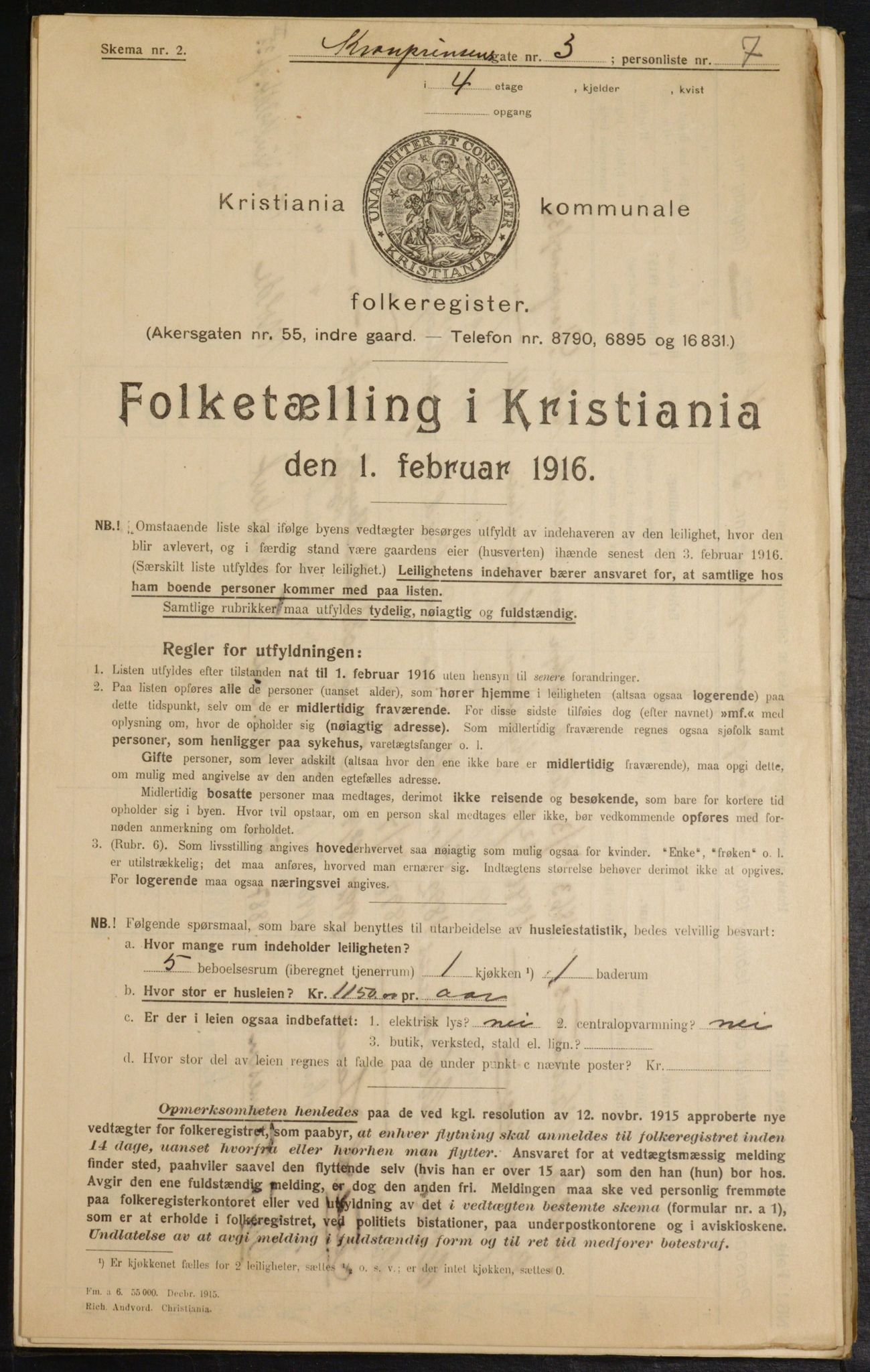 OBA, Municipal Census 1916 for Kristiania, 1916, p. 55704