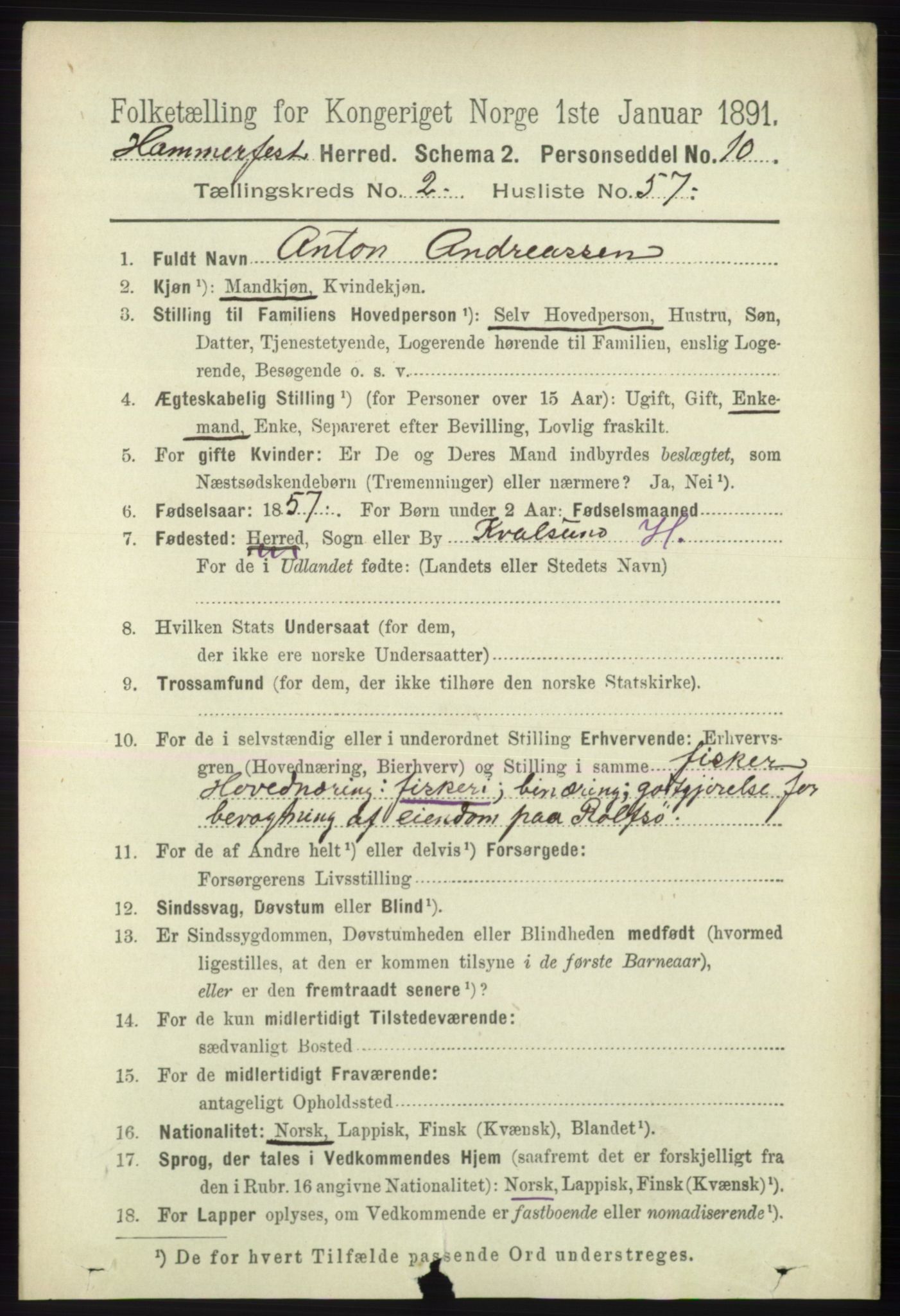 RA, 1891 census for 2016 Hammerfest, 1891, p. 987