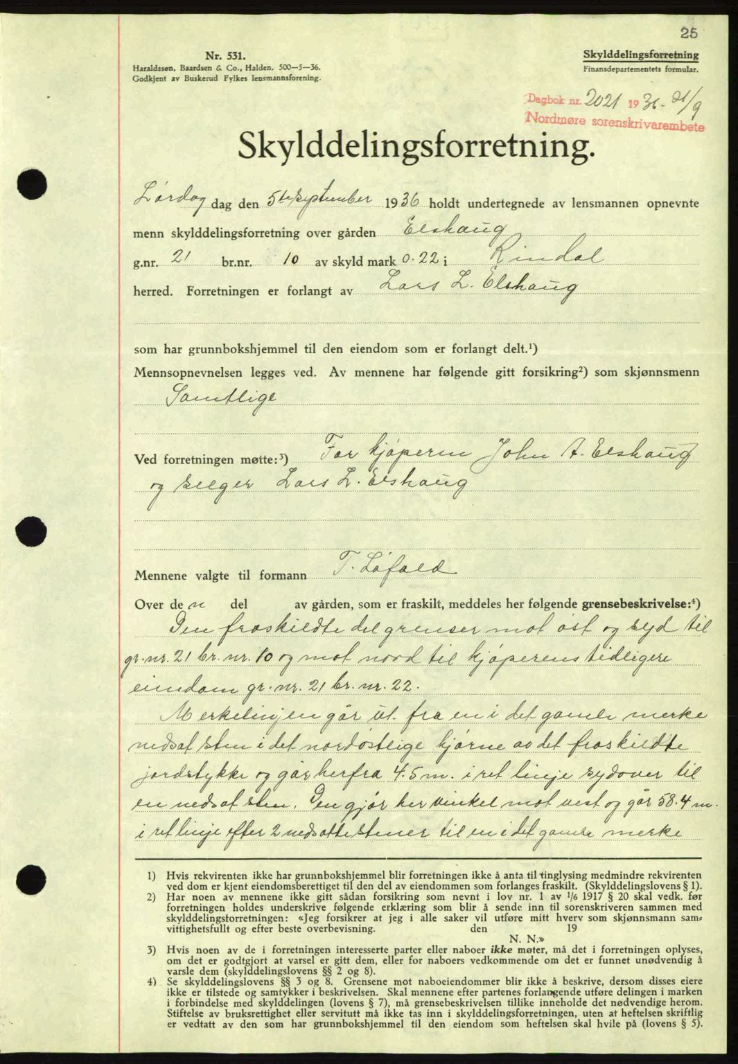 Nordmøre sorenskriveri, AV/SAT-A-4132/1/2/2Ca: Mortgage book no. A80, 1936-1937, Diary no: : 2021/1936