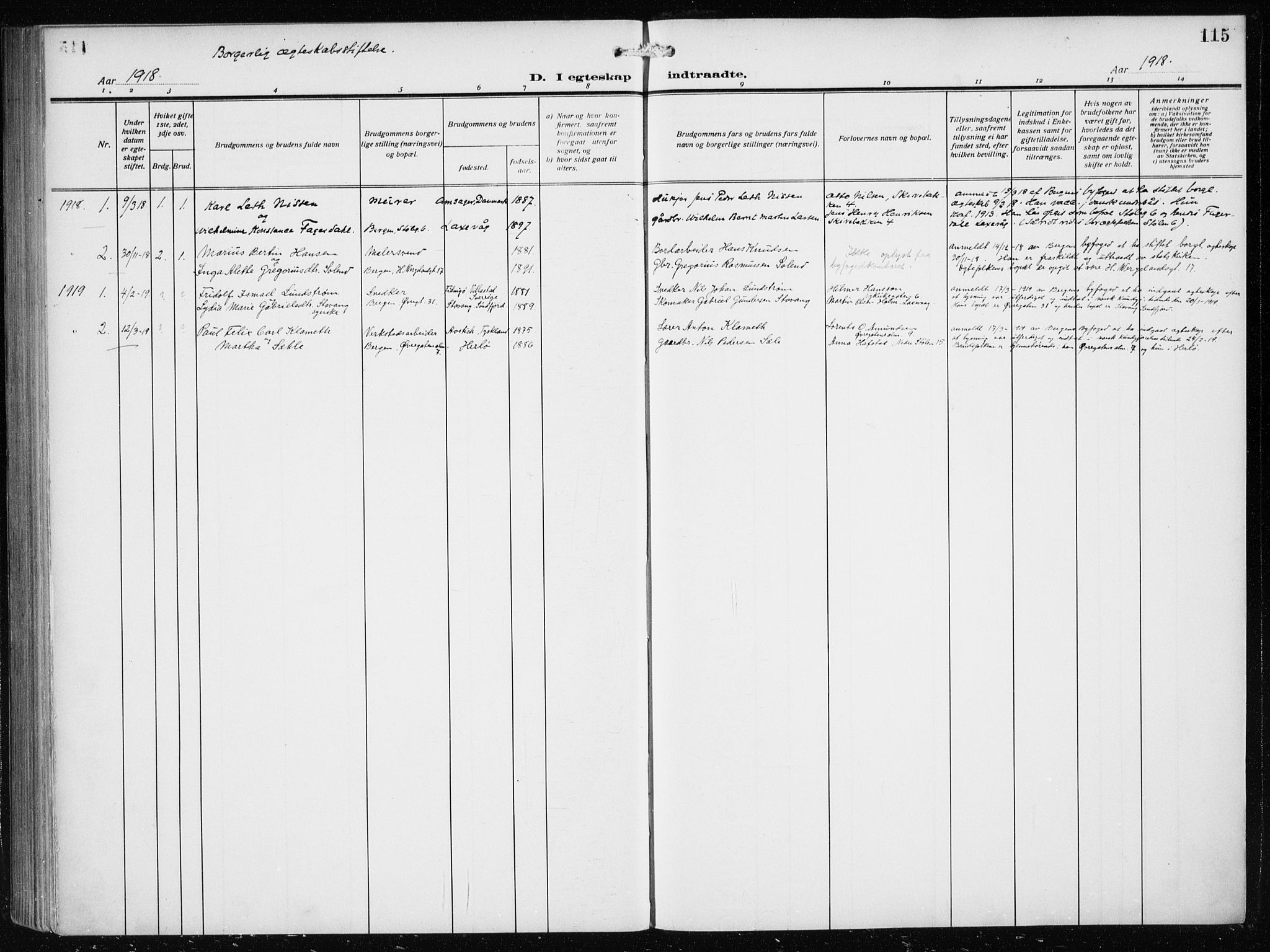 Mariakirken Sokneprestembete, AV/SAB-A-76901/H/Haa/L0015: Parish register (official) no. C 3, 1913-1927, p. 115