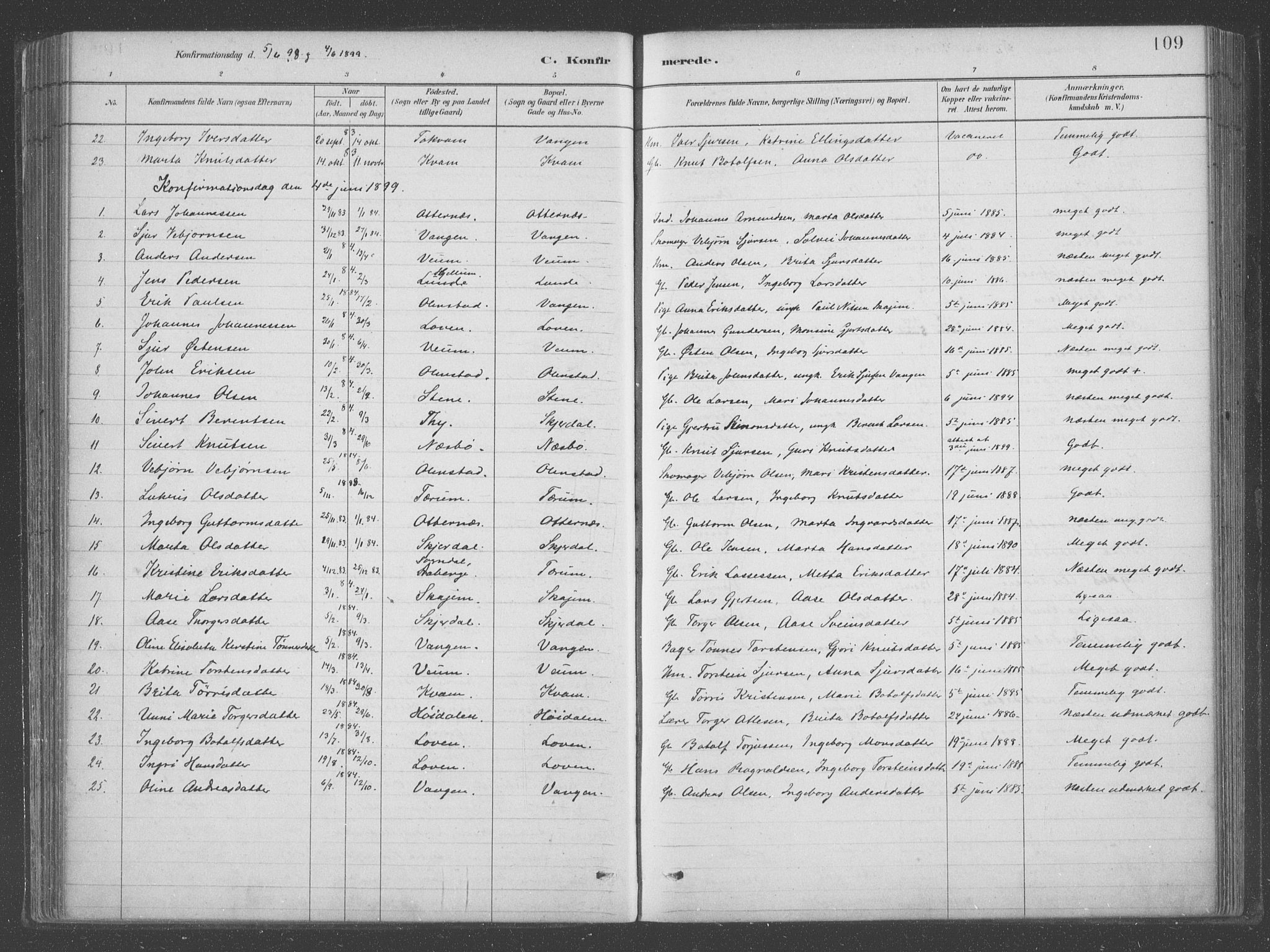 Aurland sokneprestembete, SAB/A-99937/H/Ha/Hab/L0001: Parish register (official) no. B  1, 1880-1909, p. 109
