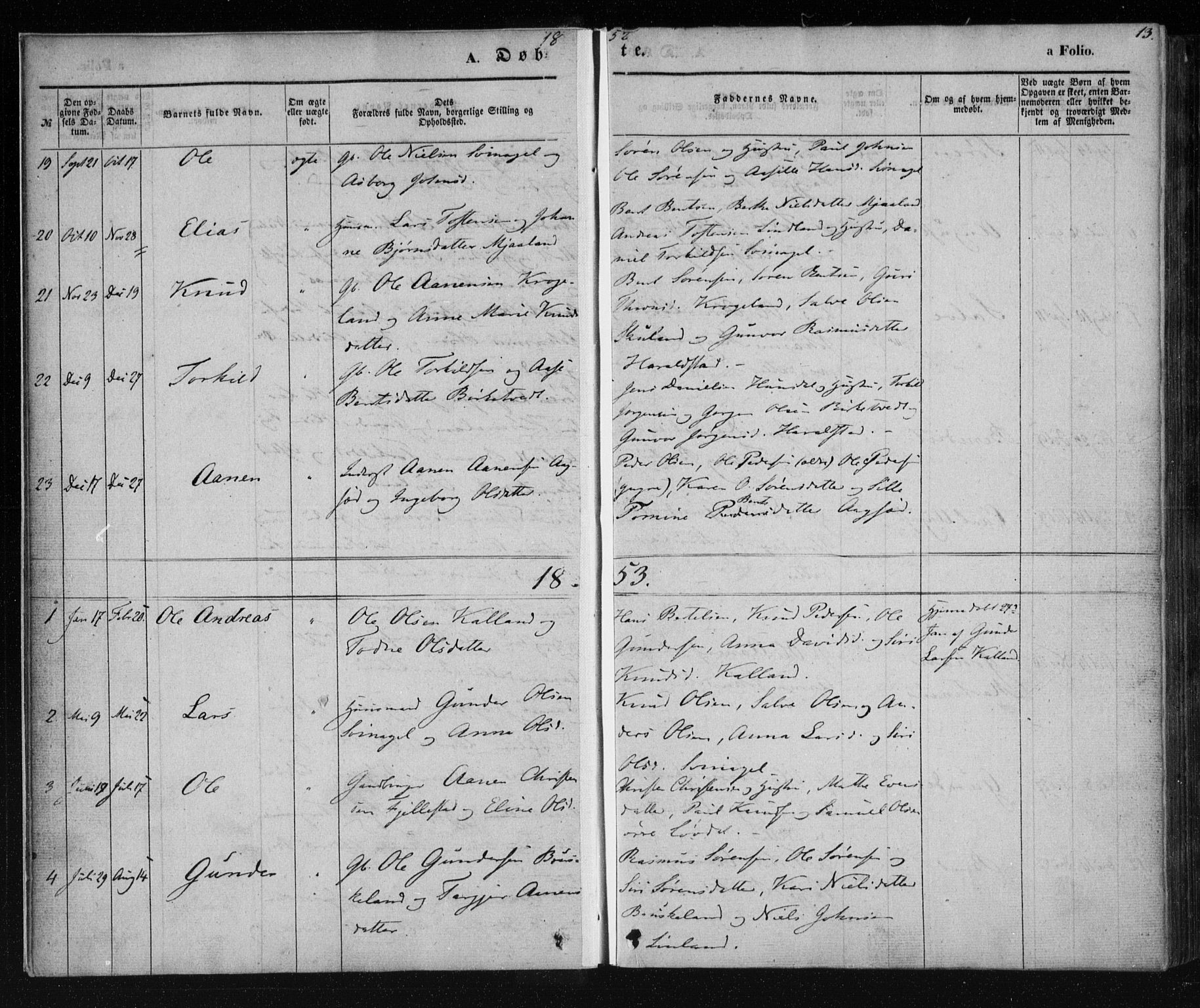 Holum sokneprestkontor, AV/SAK-1111-0022/F/Fa/Fab/L0005: Parish register (official) no. A 5, 1847-1874, p. 13