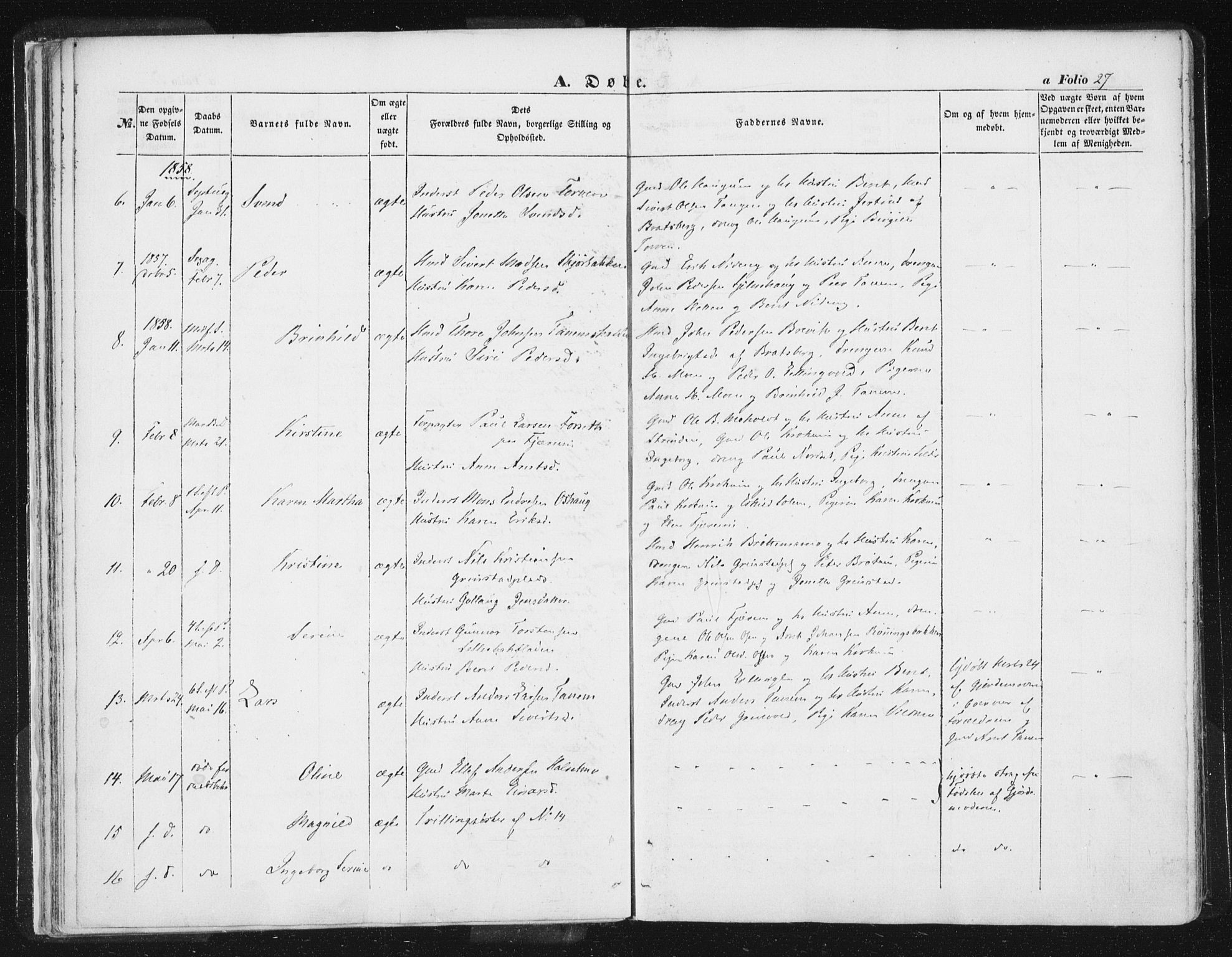 Ministerialprotokoller, klokkerbøker og fødselsregistre - Sør-Trøndelag, SAT/A-1456/618/L0441: Parish register (official) no. 618A05, 1843-1862, p. 27
