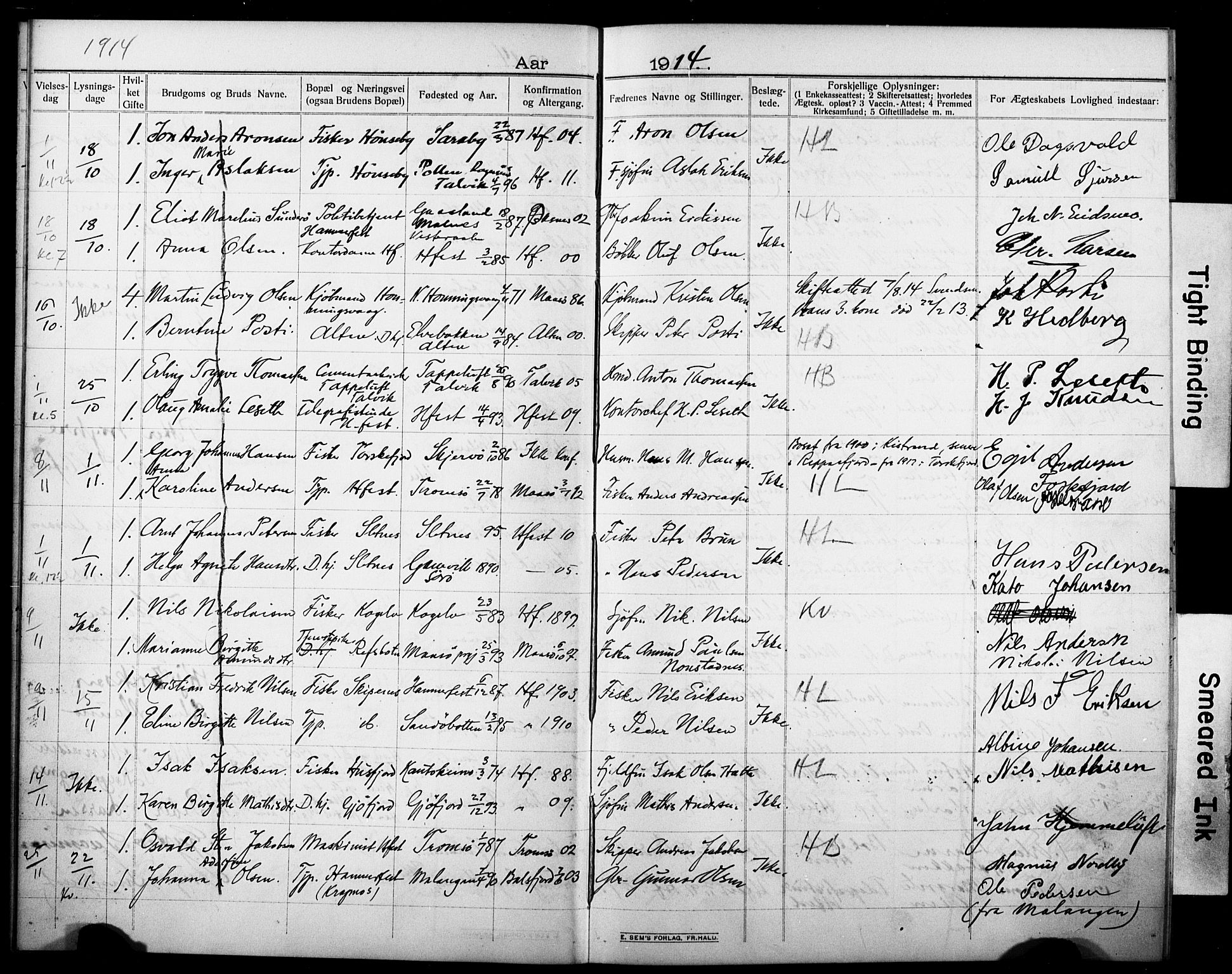 Hammerfest sokneprestkontor, AV/SATØ-S-1347/I/Ib/L0072: Banns register no. 72, 1912-1918
