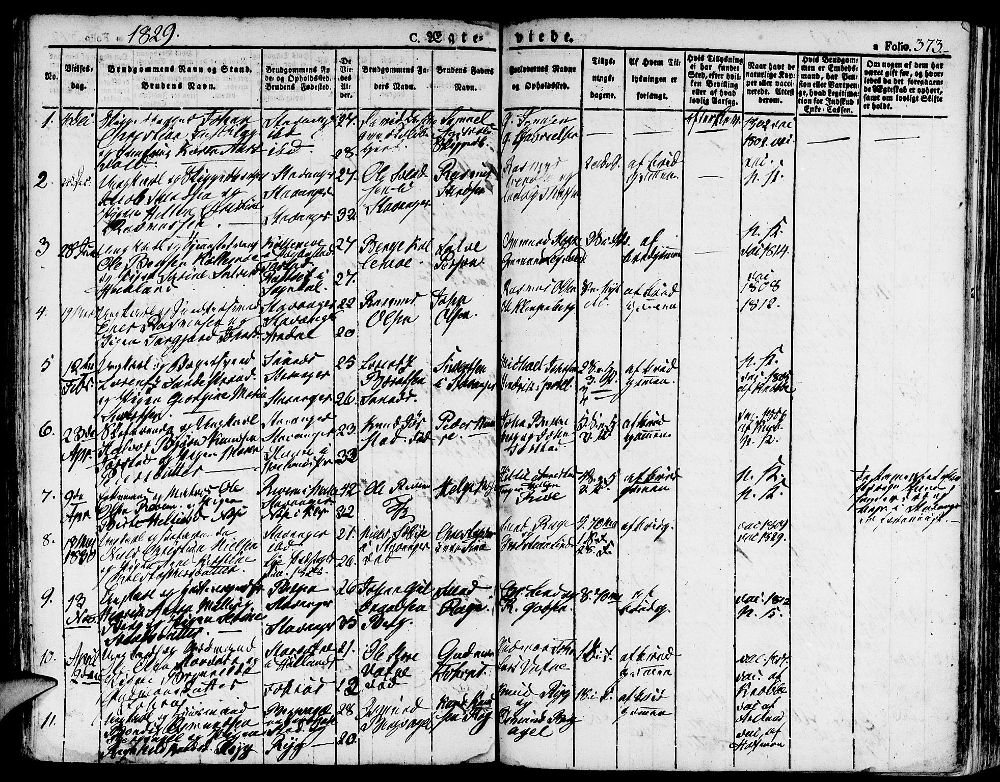Domkirken sokneprestkontor, SAST/A-101812/001/30/30BA/L0009: Parish register (official) no. A 9, 1821-1832, p. 373