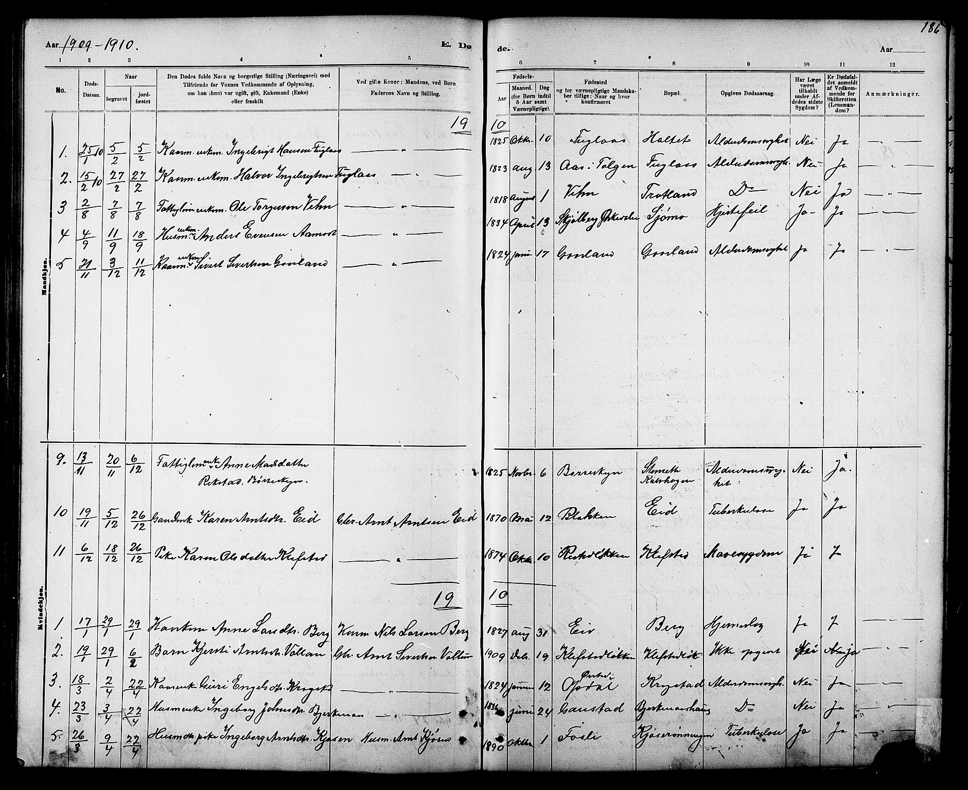 Ministerialprotokoller, klokkerbøker og fødselsregistre - Sør-Trøndelag, SAT/A-1456/694/L1132: Parish register (copy) no. 694C04, 1887-1914, p. 186