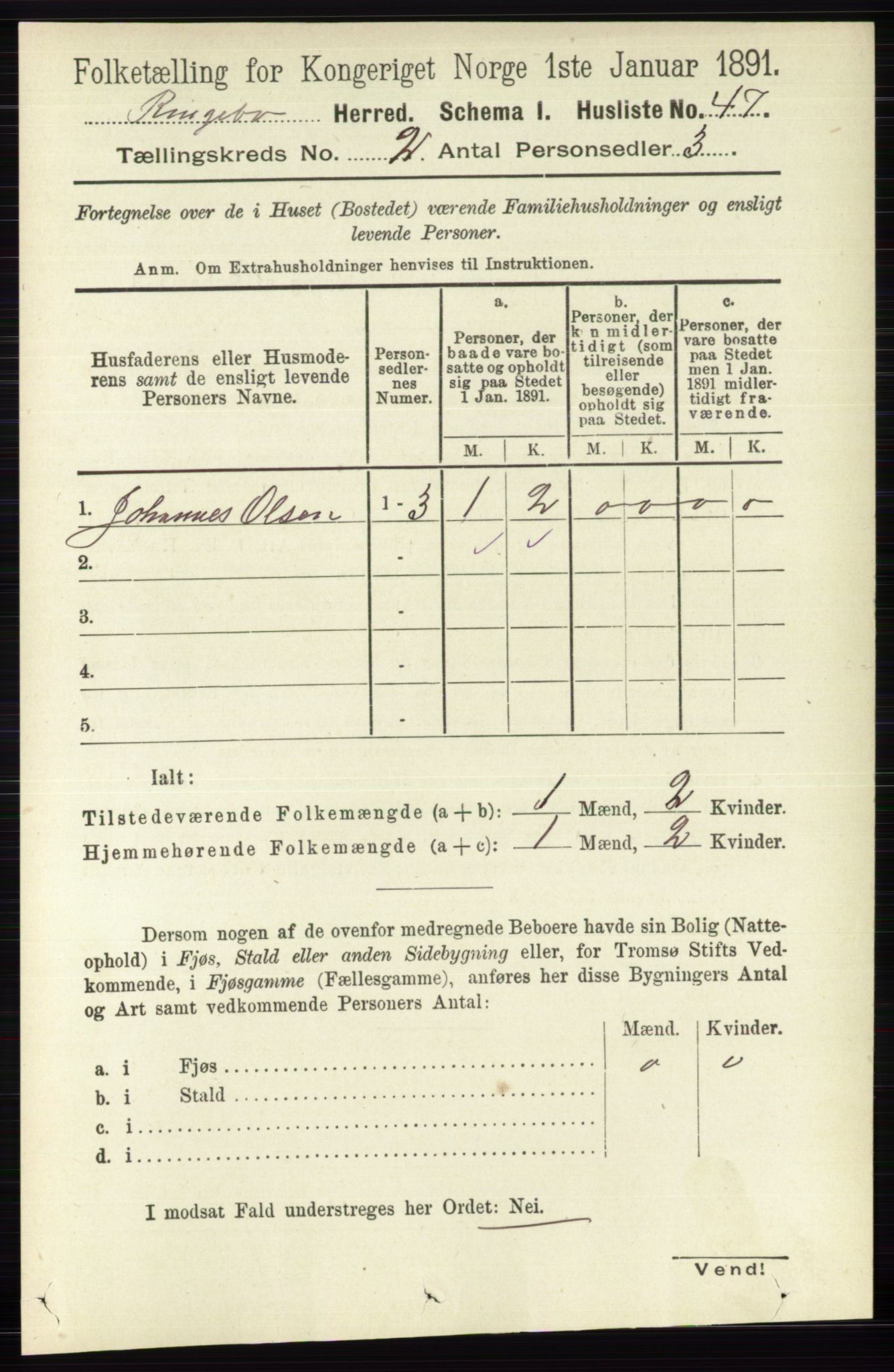 RA, 1891 census for 0520 Ringebu, 1891, p. 382