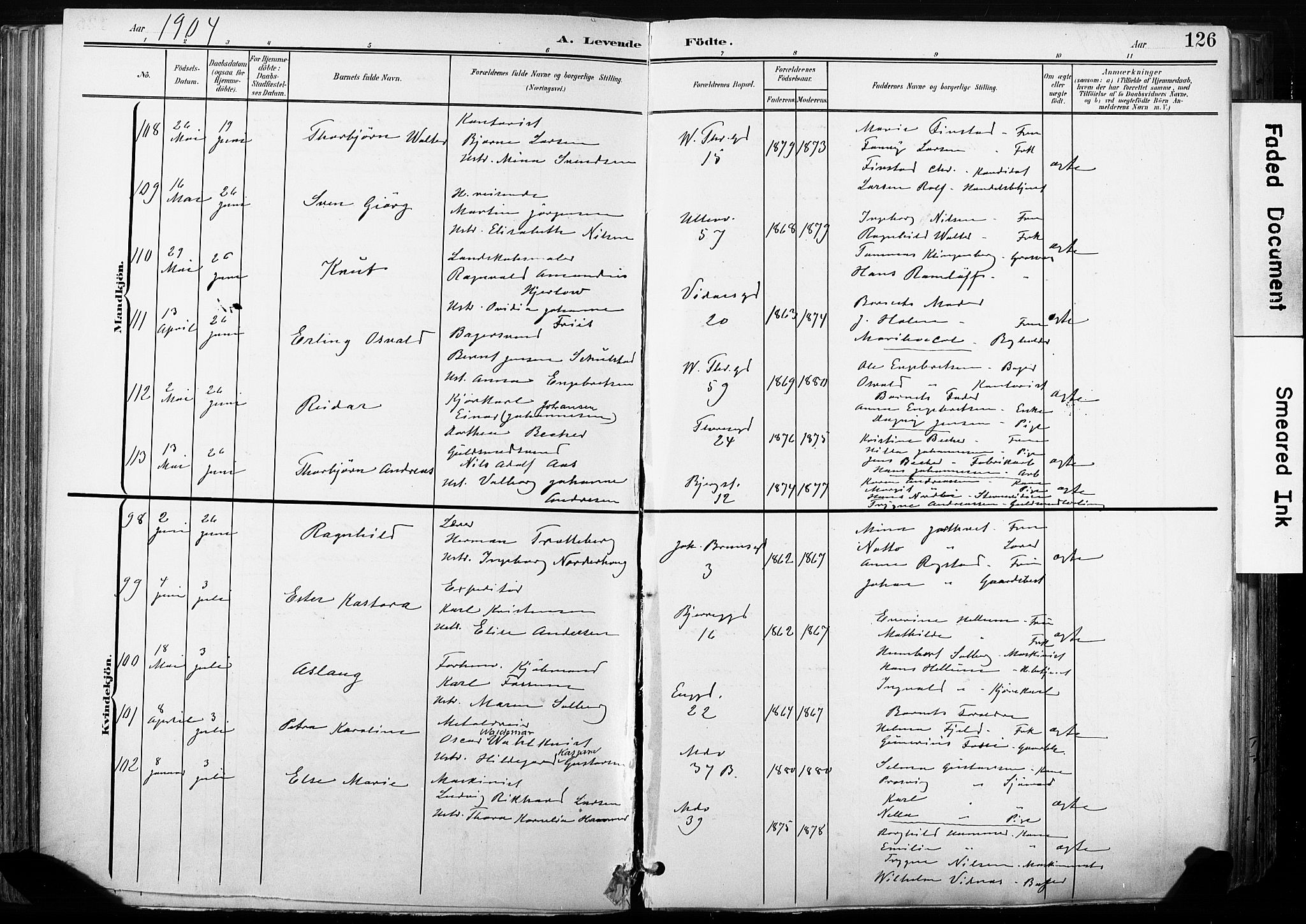 Gamle Aker prestekontor Kirkebøker, SAO/A-10617a/F/L0013: Parish register (official) no. 13, 1901-1908, p. 126