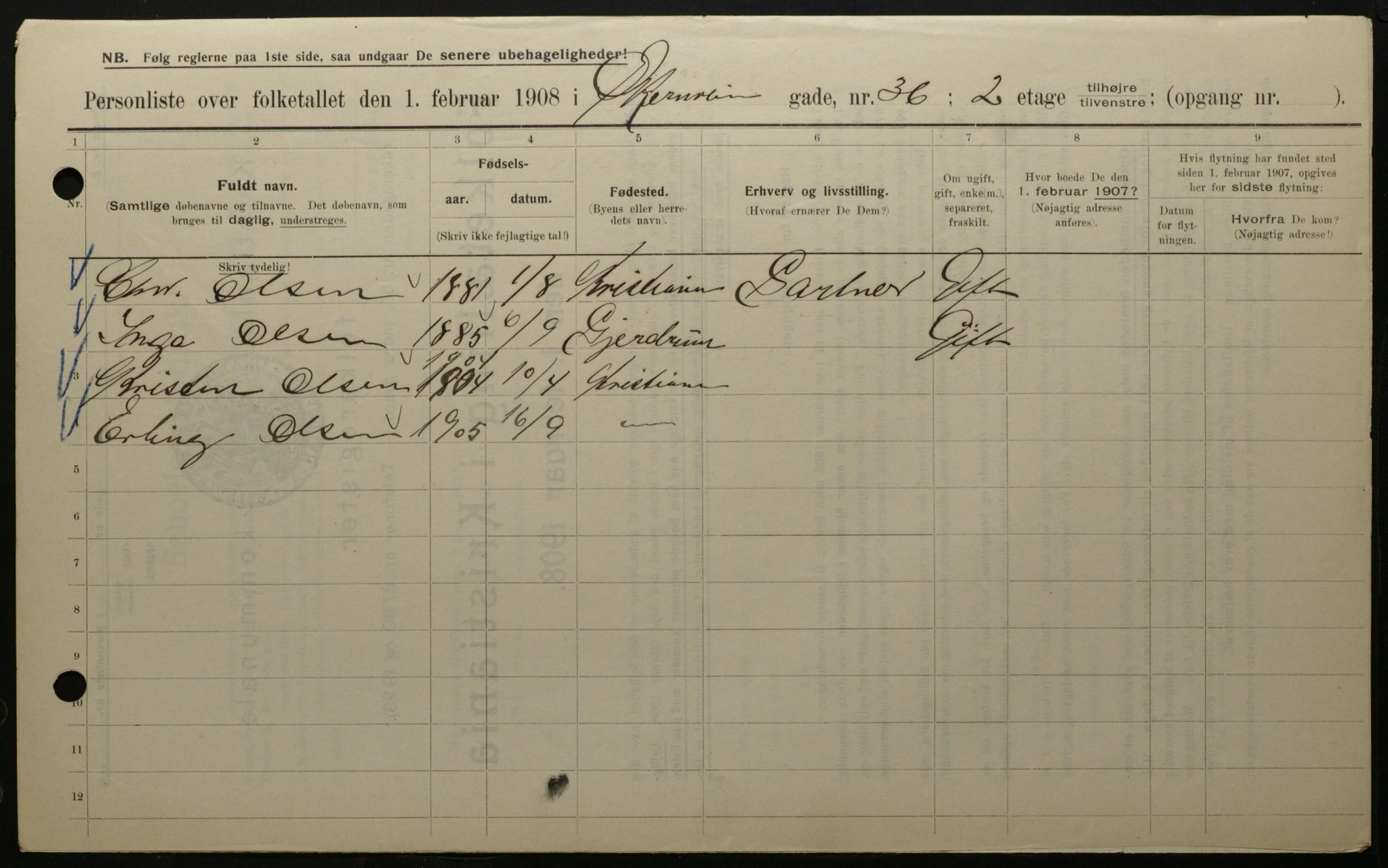 OBA, Municipal Census 1908 for Kristiania, 1908, p. 115750