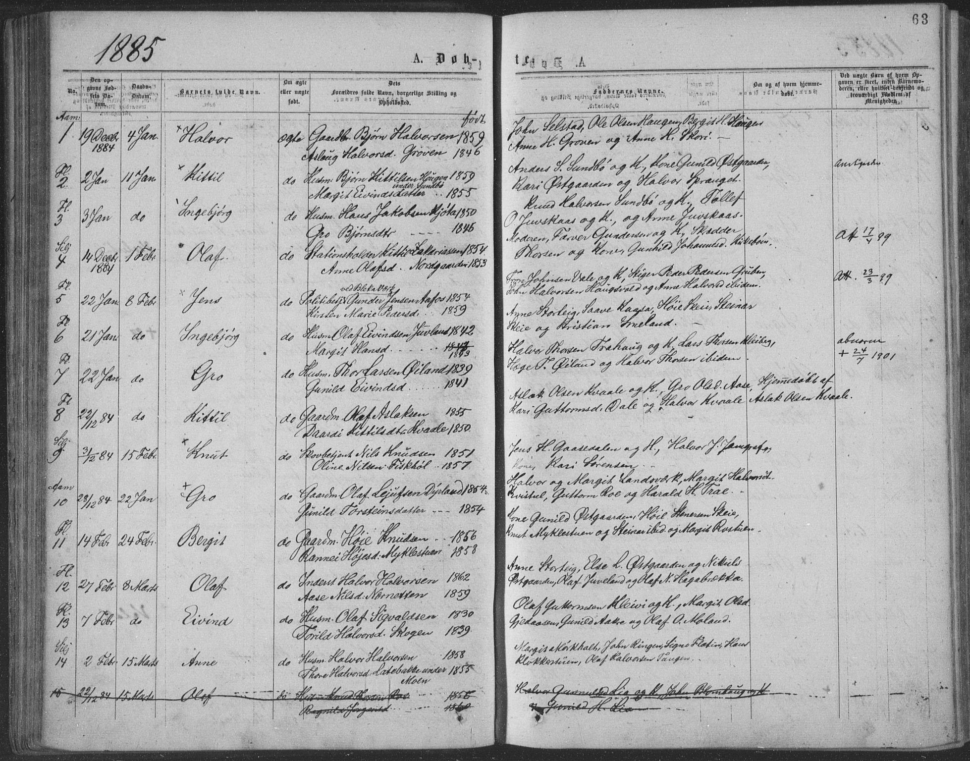 Seljord kirkebøker, SAKO/A-20/F/Fa/L0014: Parish register (official) no. I 14, 1877-1886, p. 63