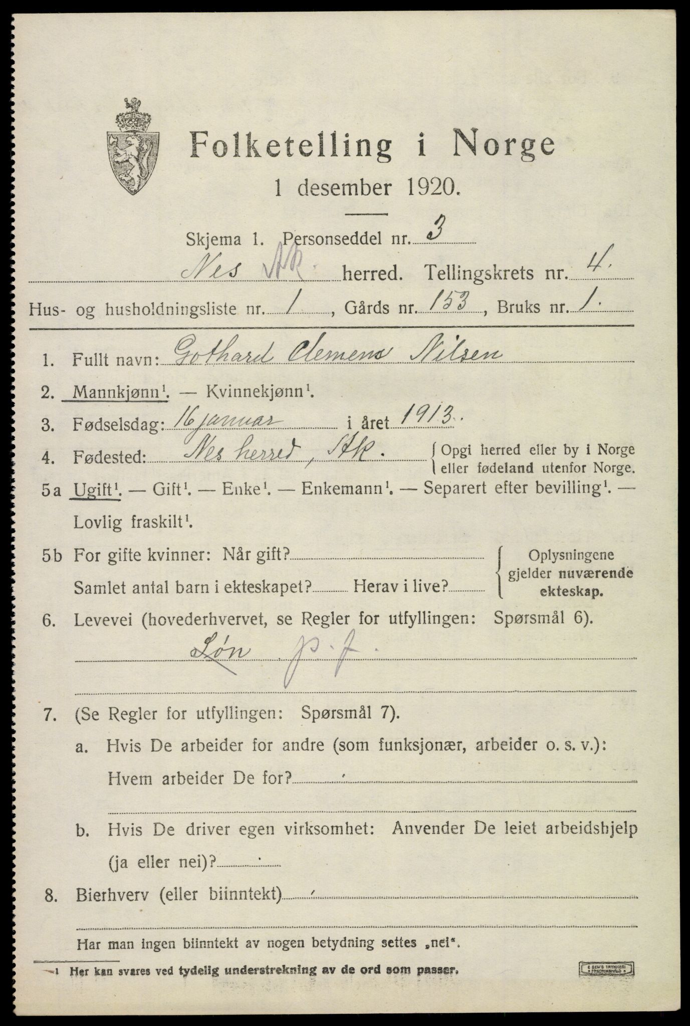 SAO, 1920 census for Nes, 1920, p. 6294