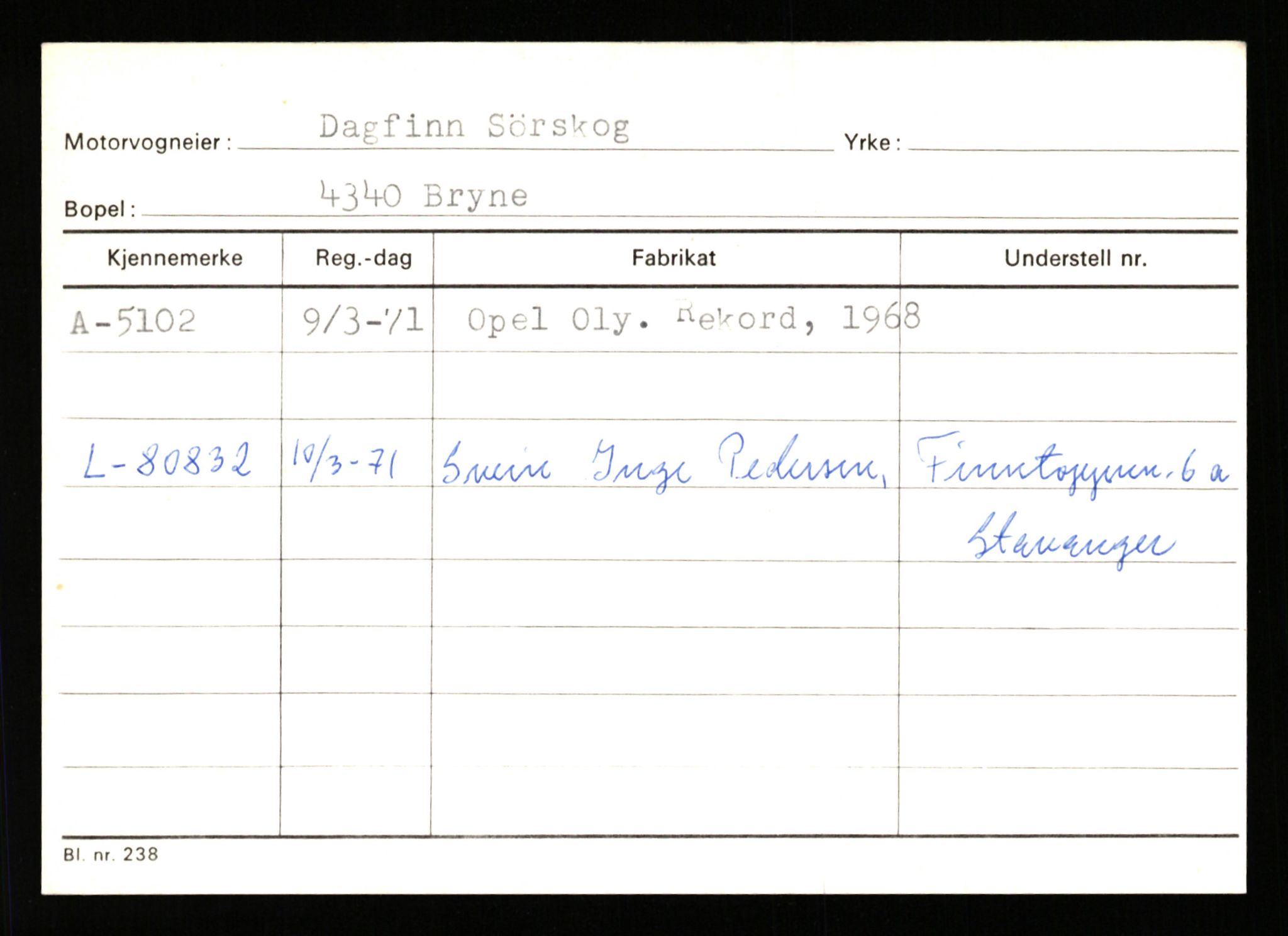 Stavanger trafikkstasjon, AV/SAST-A-101942/0/G/L0001: Registreringsnummer: 0 - 5782, 1930-1971, p. 3009