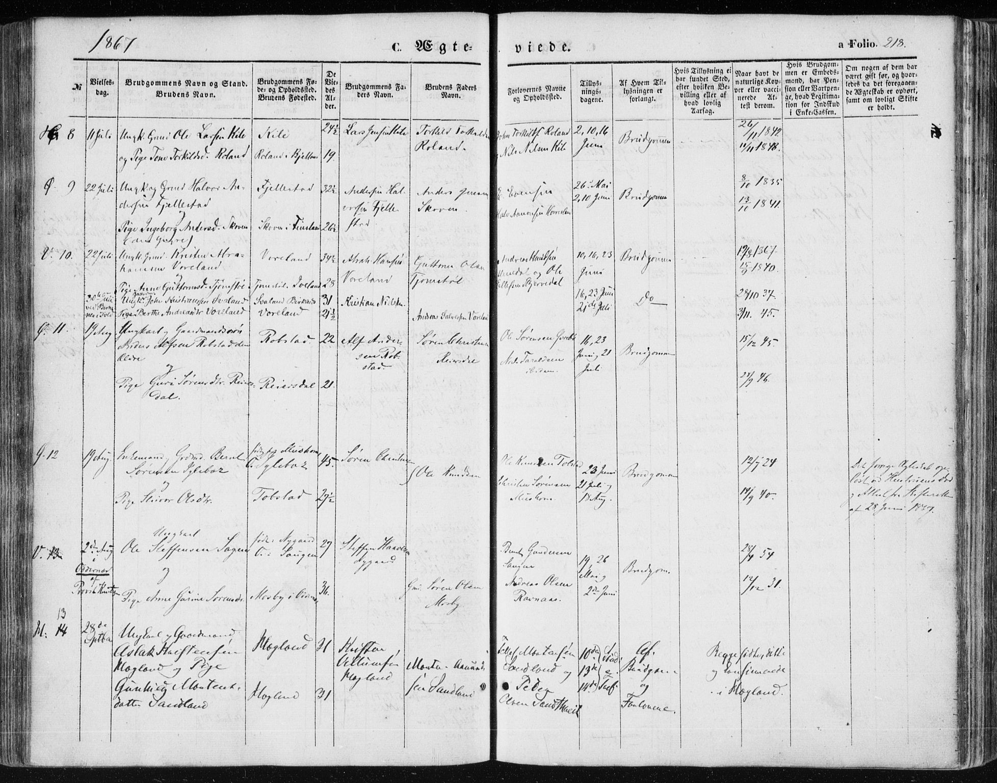 Vennesla sokneprestkontor, AV/SAK-1111-0045/Fa/Fac/L0007: Parish register (official) no. A 7, 1855-1873, p. 218