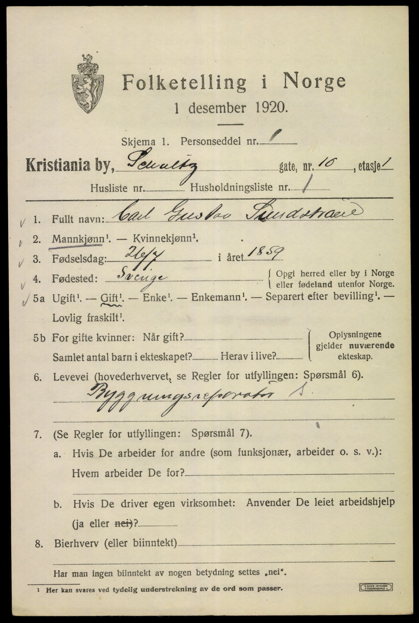 SAO, 1920 census for Kristiania, 1920, p. 491911