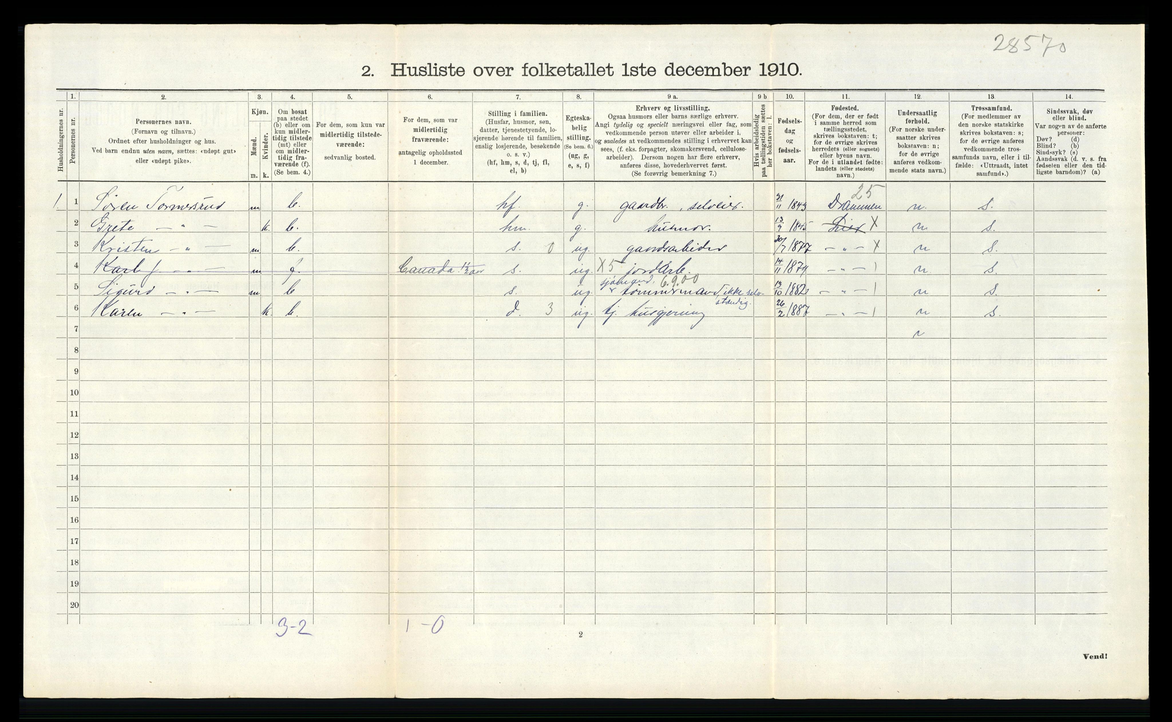 RA, 1910 census for Lier, 1910, p. 1755