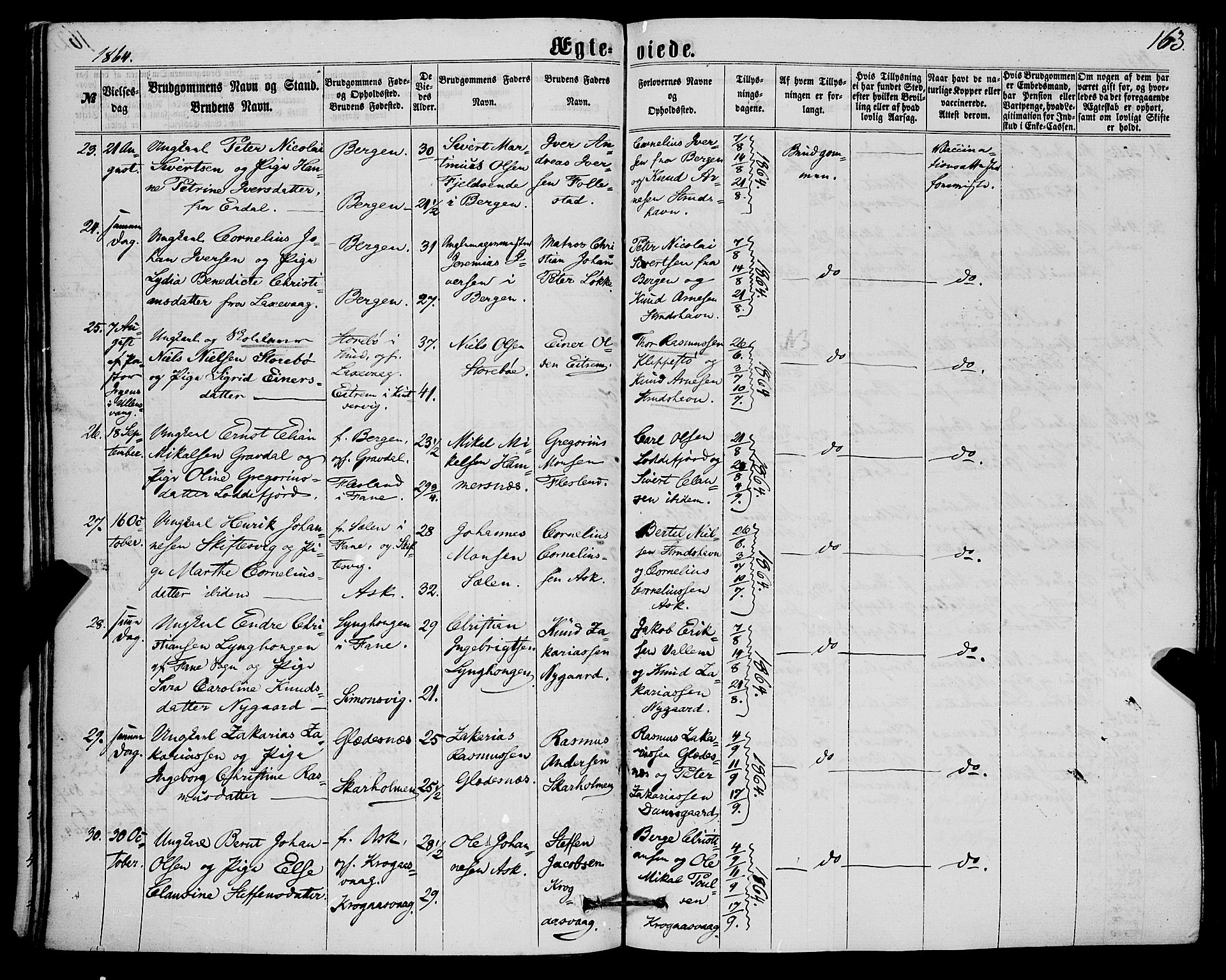 Askøy Sokneprestembete, AV/SAB-A-74101/H/Ha/Haa/Haaa/L0009: Parish register (official) no. A 9, 1863-1877, p. 163