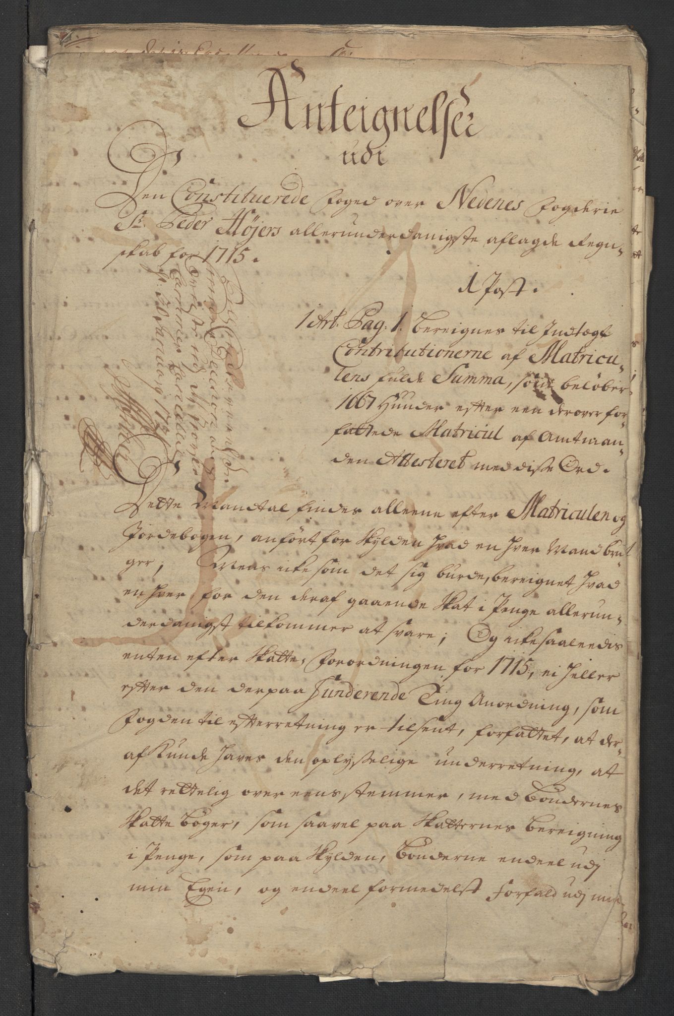 Rentekammeret inntil 1814, Reviderte regnskaper, Fogderegnskap, RA/EA-4092/R39/L2324: Fogderegnskap Nedenes, 1715, p. 240