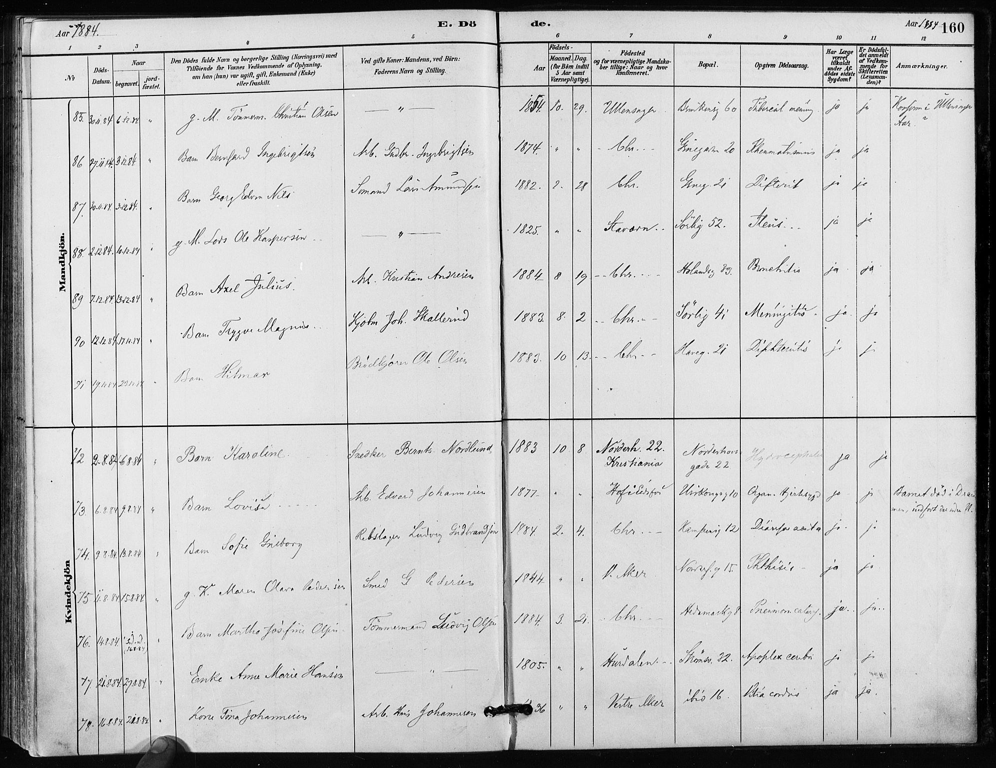 Kampen prestekontor Kirkebøker, SAO/A-10853/F/Fa/L0002: Parish register (official) no. I 2, 1880-1888, p. 160