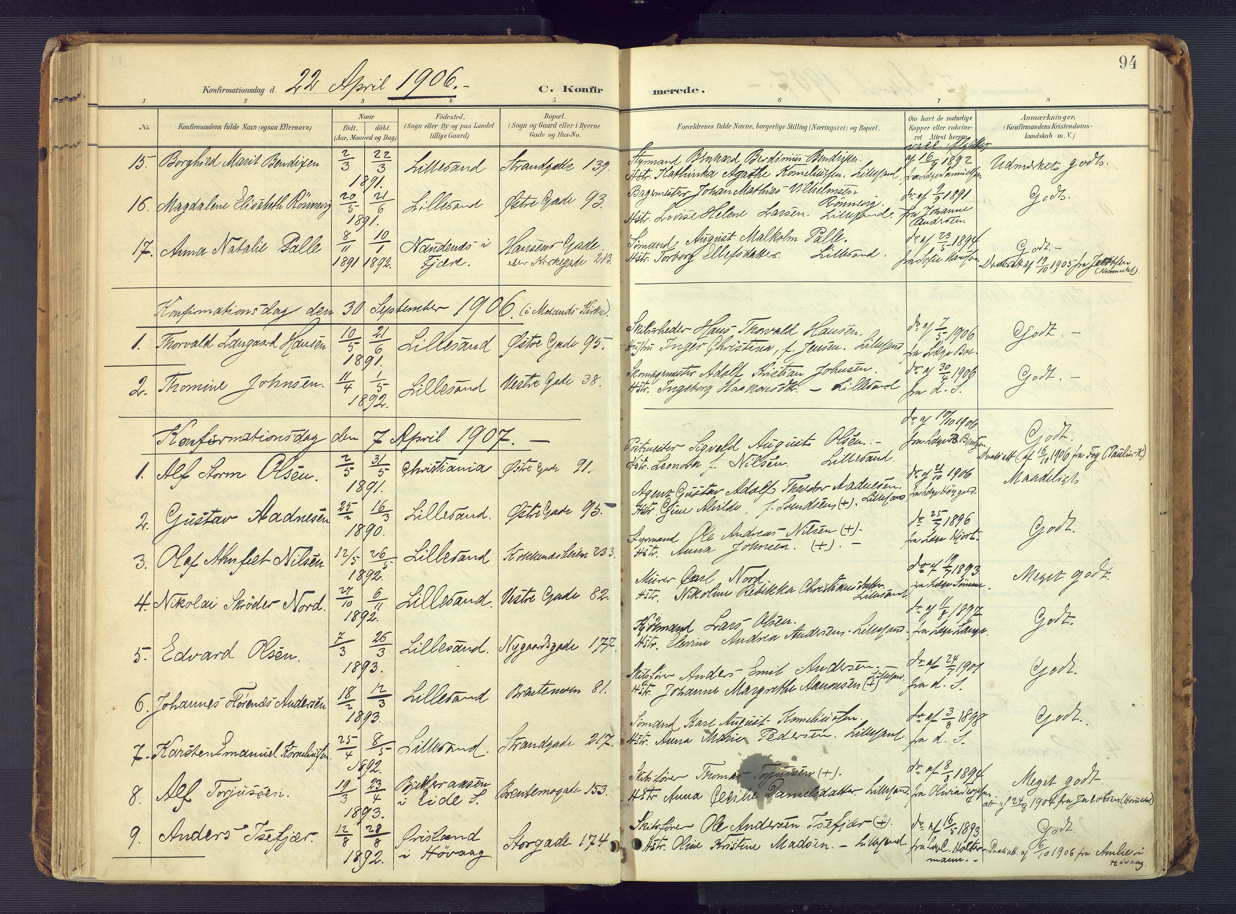 Vestre Moland sokneprestkontor, SAK/1111-0046/F/Fa/Faa/L0002: Parish register (official) no. A 2, 1900-1926, p. 94
