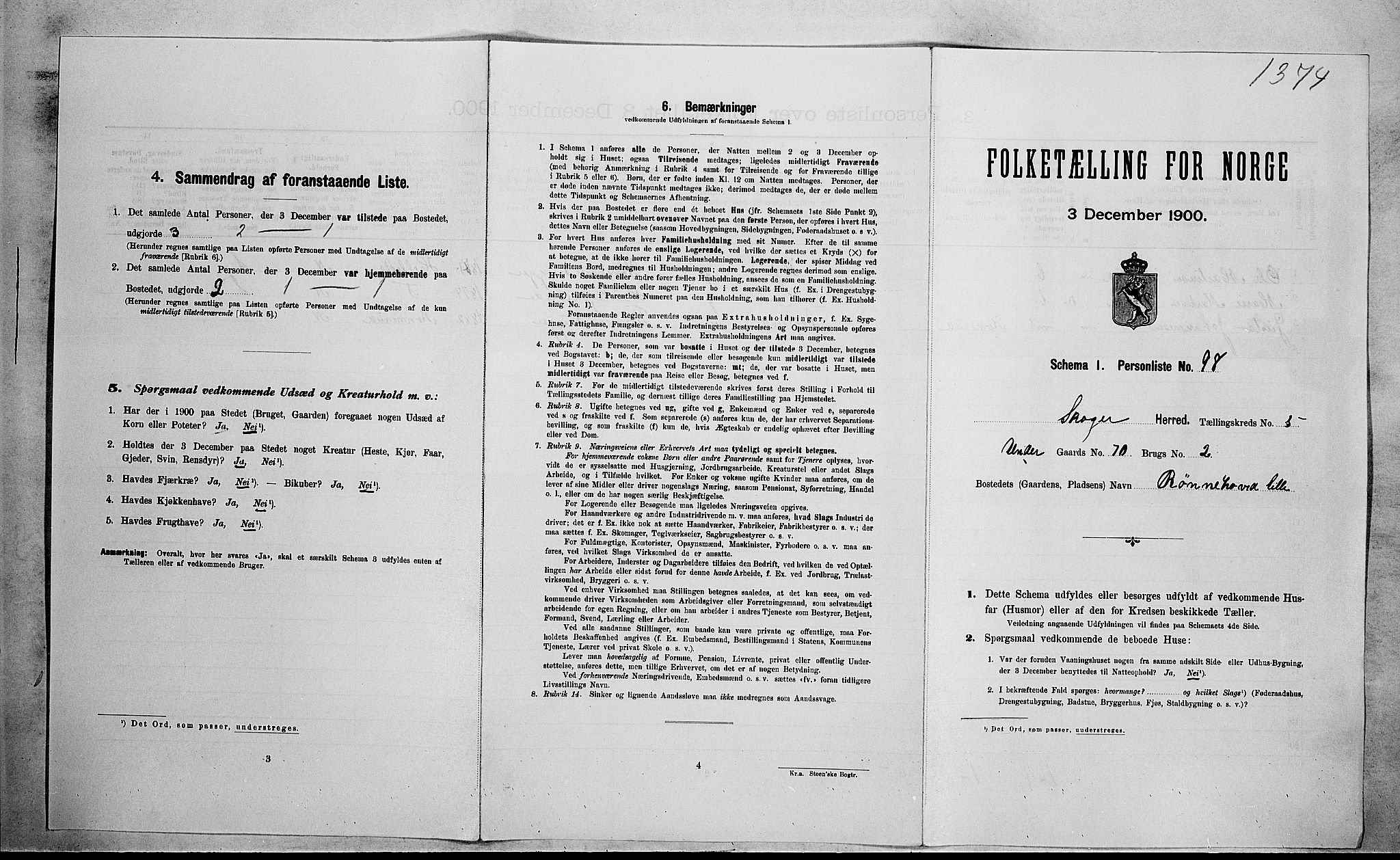 RA, 1900 census for Skoger, 1900, p. 988