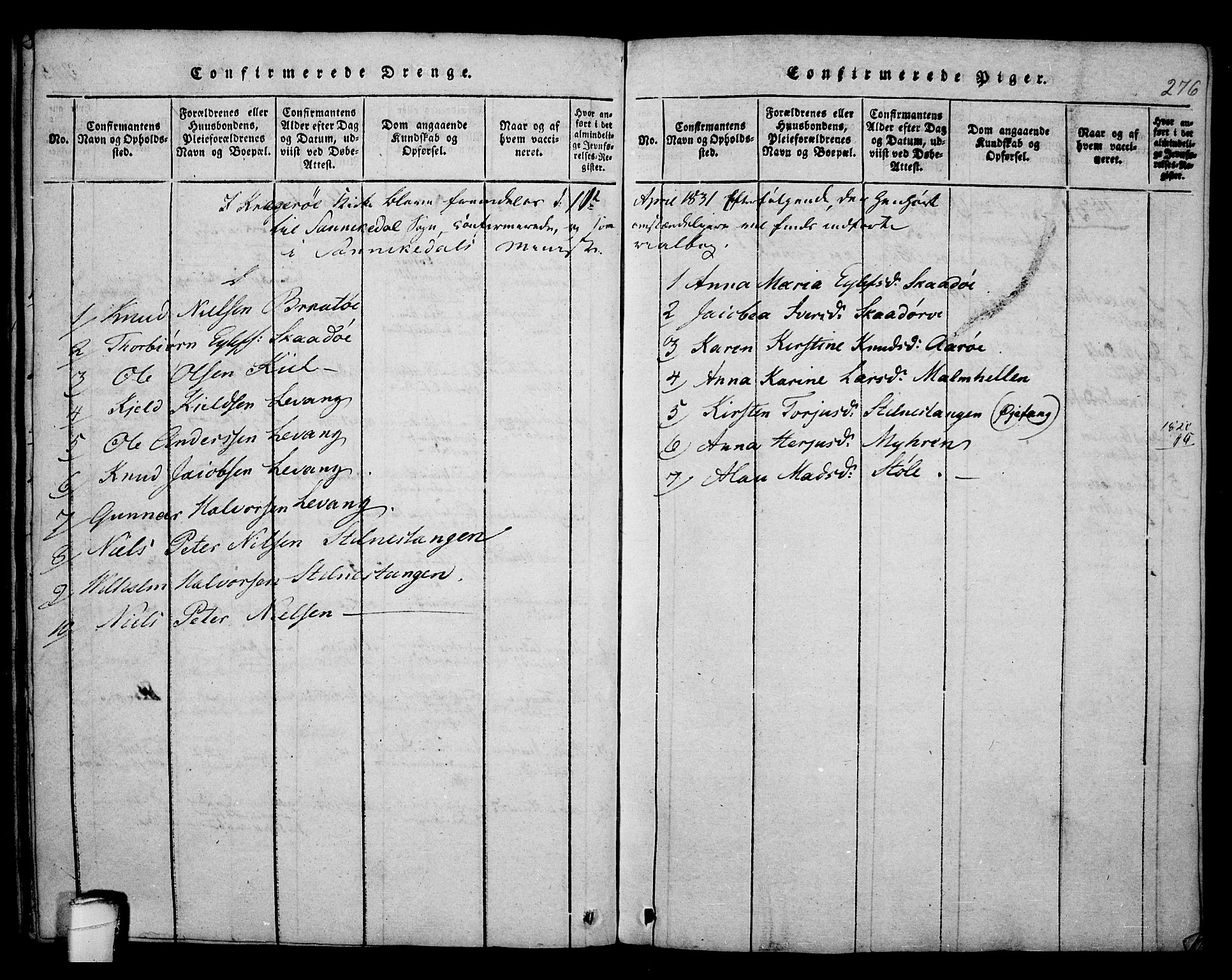 Kragerø kirkebøker, AV/SAKO-A-278/F/Fa/L0004: Parish register (official) no. 4, 1814-1831, p. 276