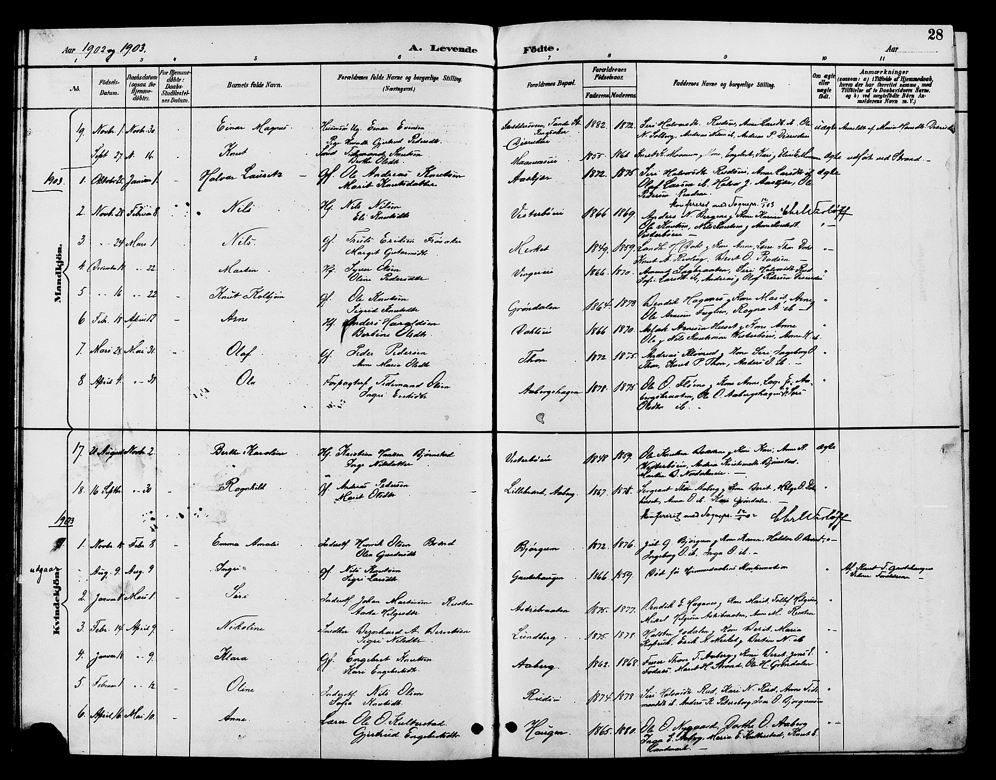 Nord-Aurdal prestekontor, SAH/PREST-132/H/Ha/Hab/L0010: Parish register (copy) no. 10, 1892-1907, p. 28