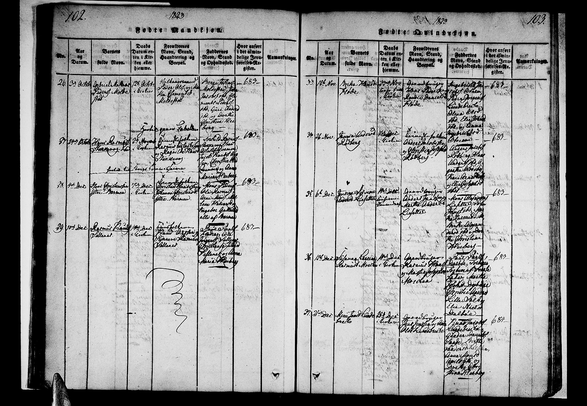 Selje sokneprestembete, AV/SAB-A-99938/H/Ha/Haa/Haaa: Parish register (official) no. A 8, 1816-1828, p. 102-103