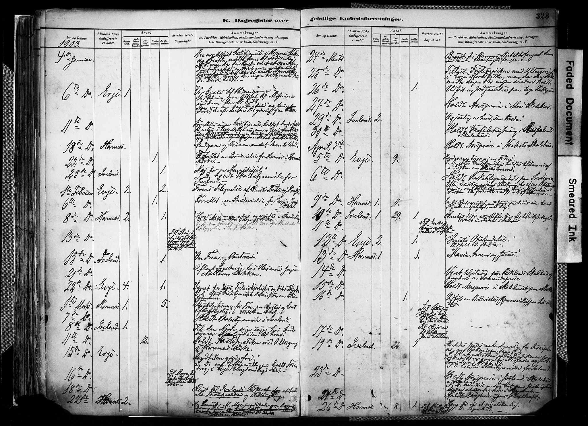 Evje sokneprestkontor, AV/SAK-1111-0008/F/Fa/Faa/L0007: Parish register (official) no. A 7, 1884-1909, p. 323