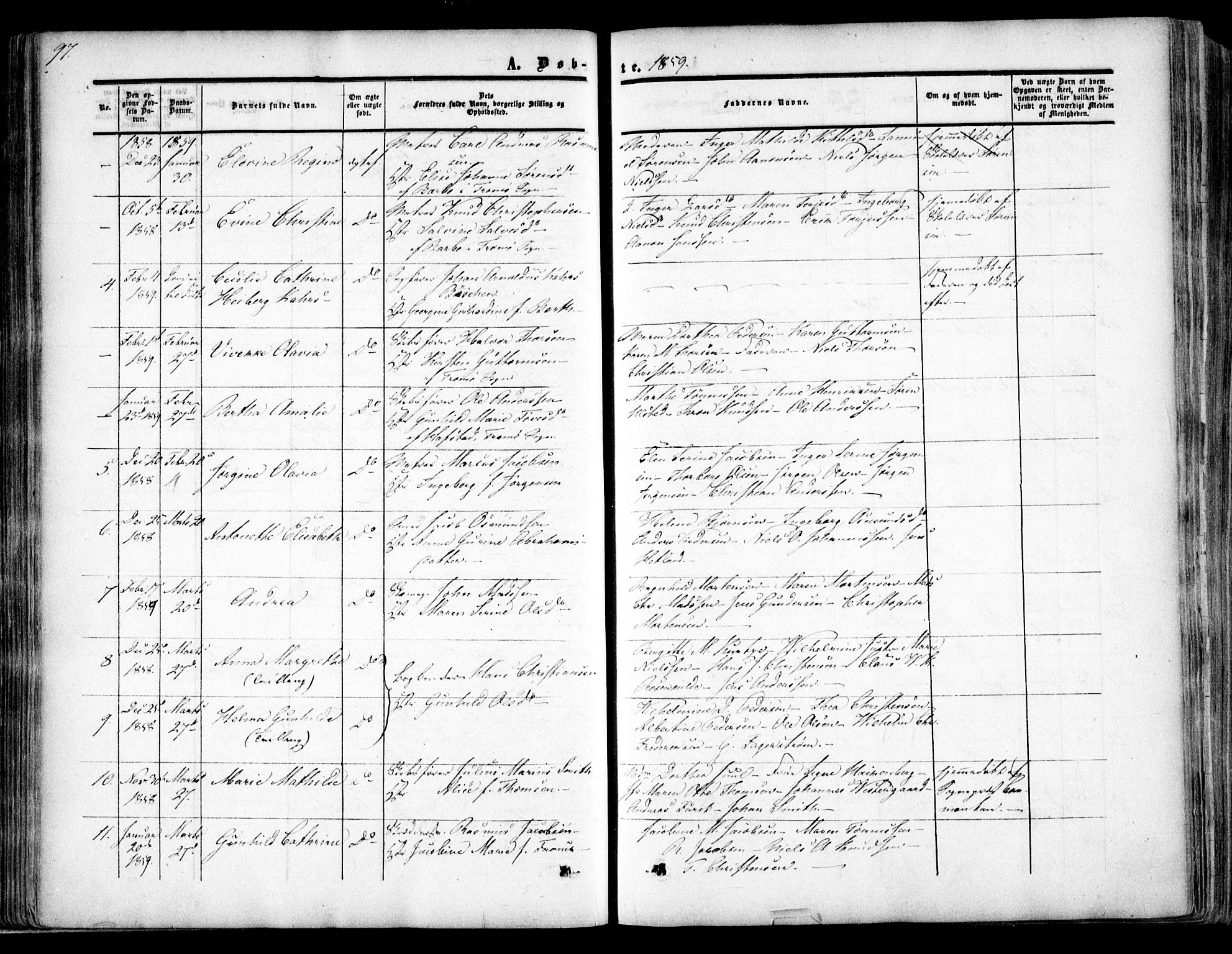 Arendal sokneprestkontor, Trefoldighet, SAK/1111-0040/F/Fa/L0006: Parish register (official) no. A 6, 1855-1868, p. 97