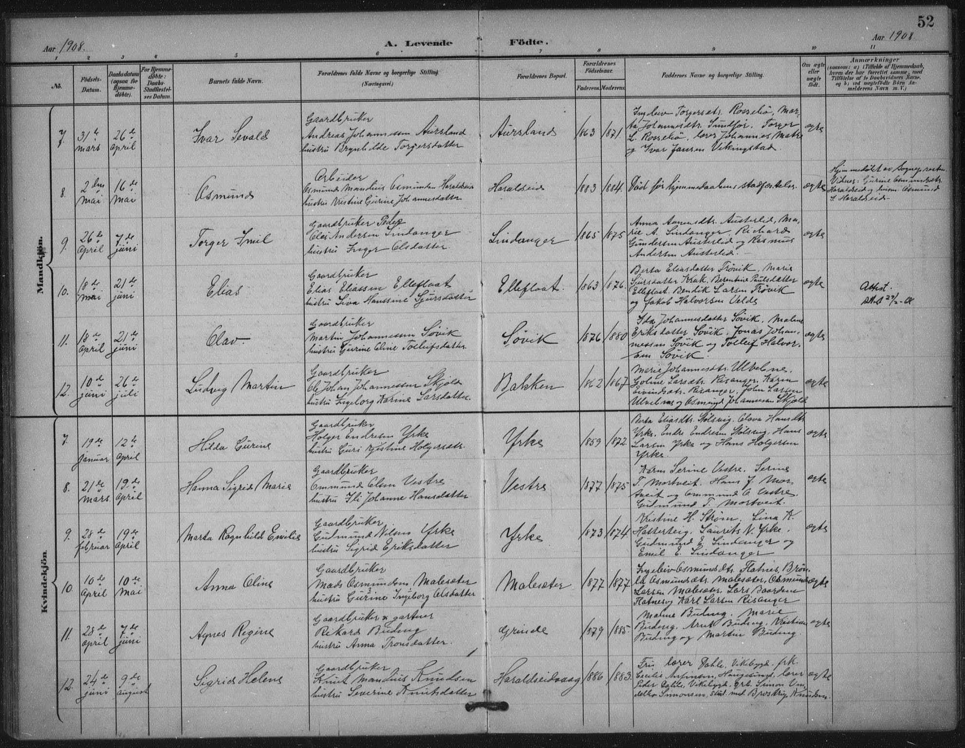 Skjold sokneprestkontor, AV/SAST-A-101847/H/Ha/Haa/L0011: Parish register (official) no. A 11, 1897-1914, p. 52