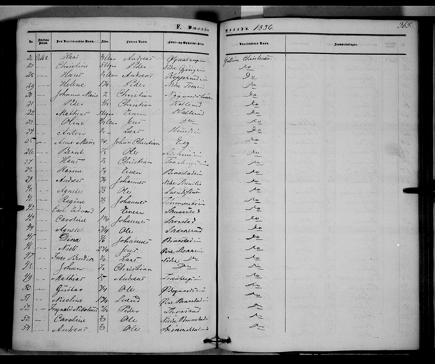 Vardal prestekontor, SAH/PREST-100/H/Ha/Haa/L0006: Parish register (official) no. 6, 1854-1866, p. 365