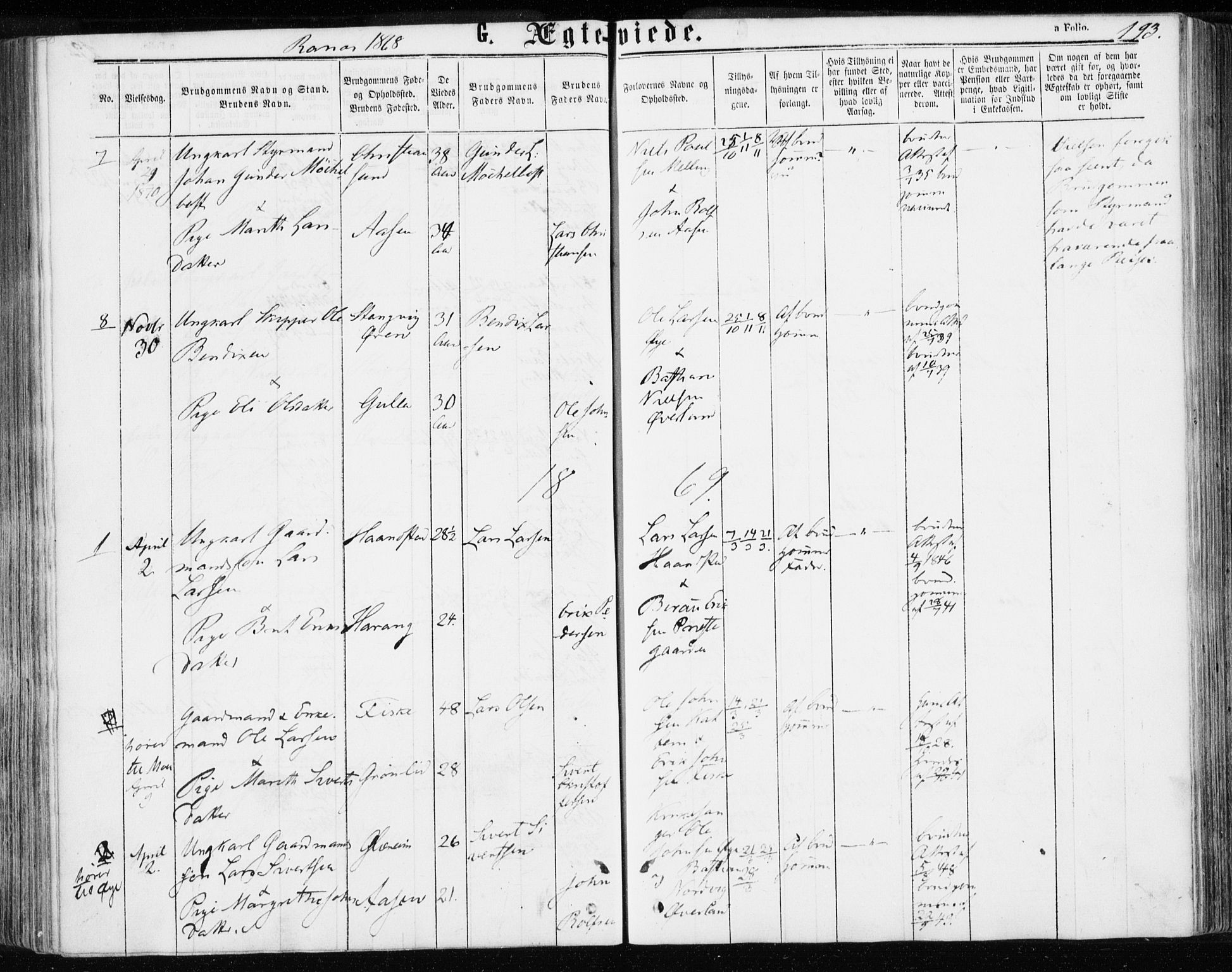 Ministerialprotokoller, klokkerbøker og fødselsregistre - Møre og Romsdal, AV/SAT-A-1454/595/L1045: Parish register (official) no. 595A07, 1863-1873, p. 193